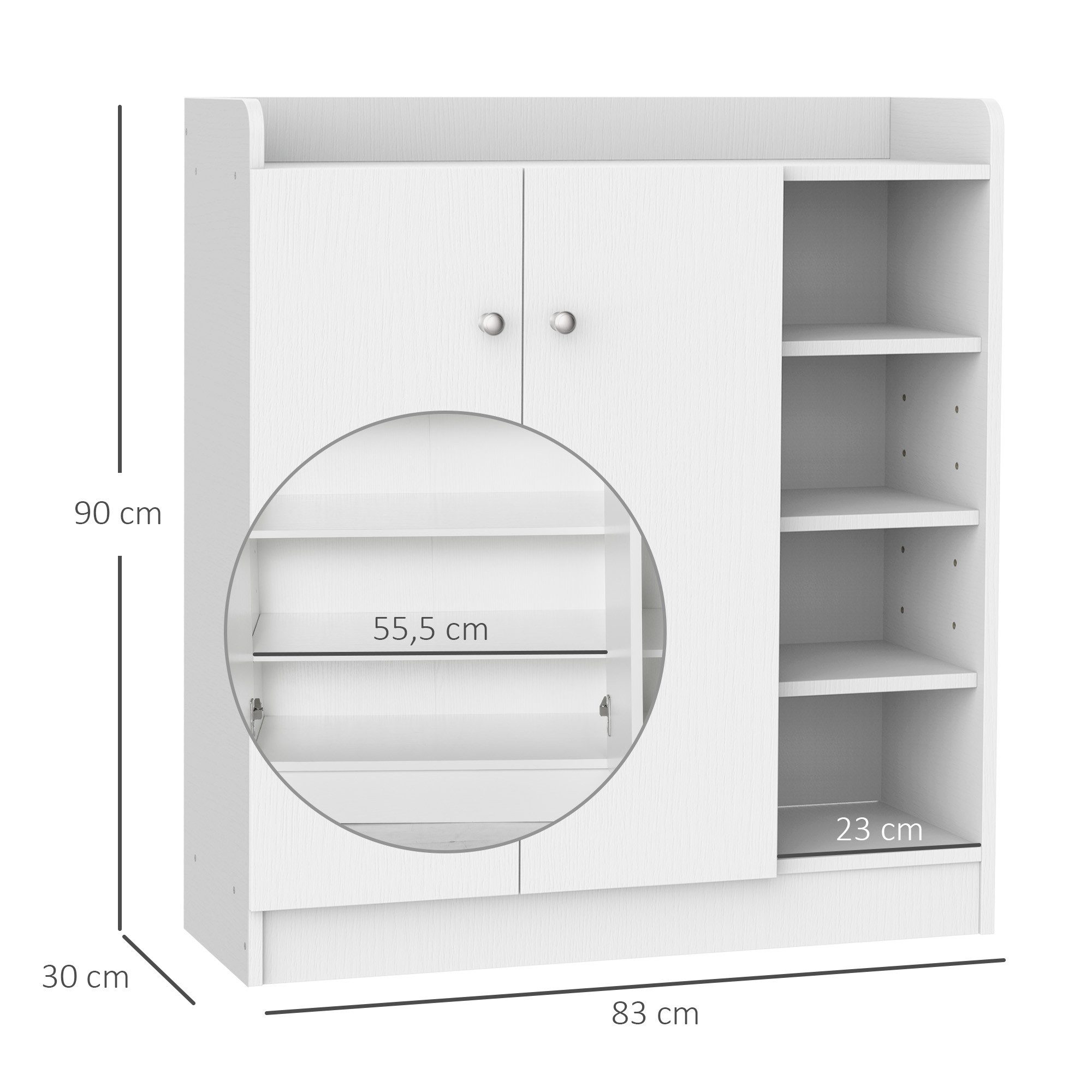 HOMCOM Schuhschrank Schuhregal mit 4 Fächern Schuhablage für 12 Paar Schuhe (Kommode, 1-St., Allzweckschrank) Weiß 83 x 30 x 90 cm – Bild 3 von 5