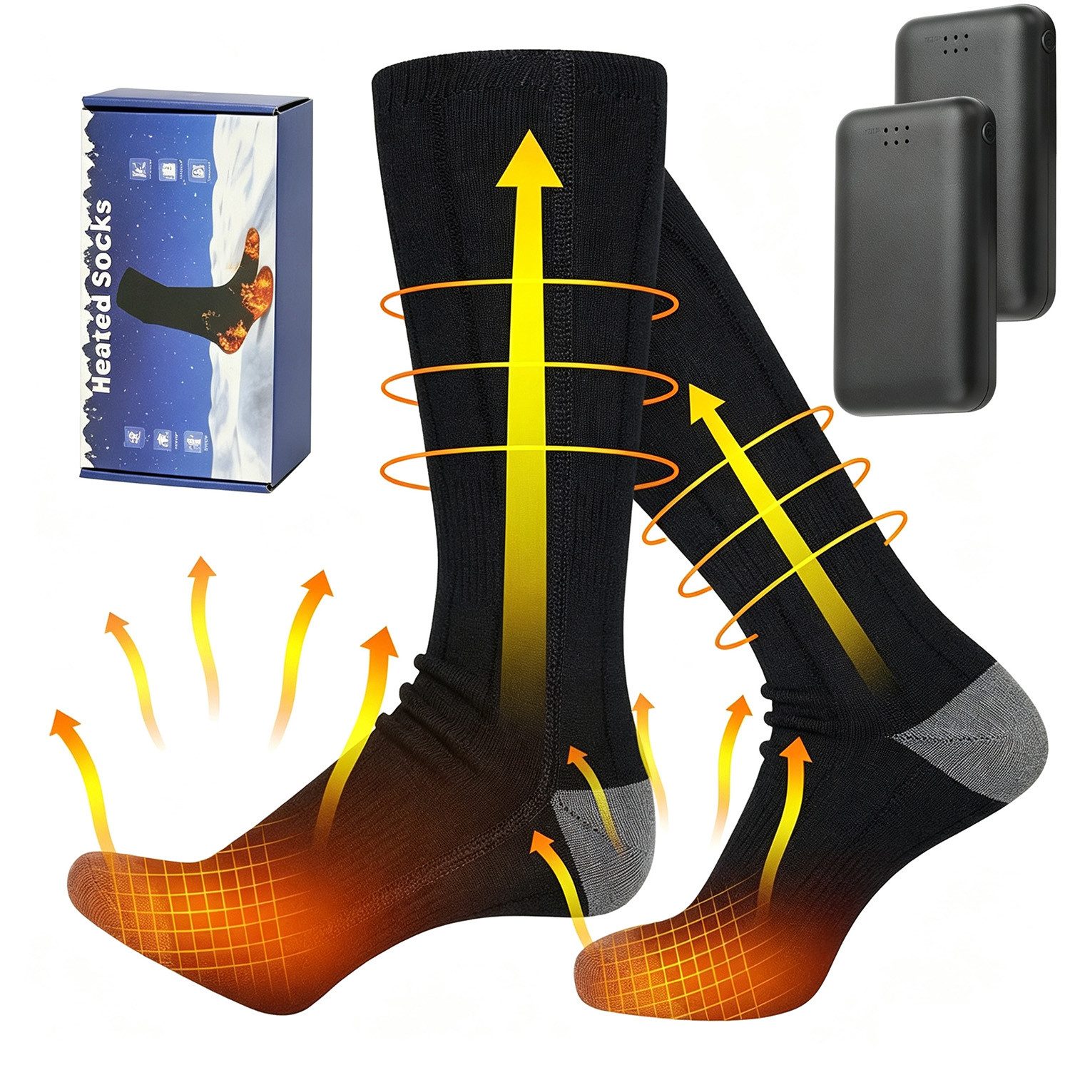 AKKEE Funktionssocken Beheizbare Socken Mit 3 Temperatureinstellungen Heizsocken Elektrisch Wiederaufladbare gezielte Fußsohlen-Wärme, Unisex & waschbar