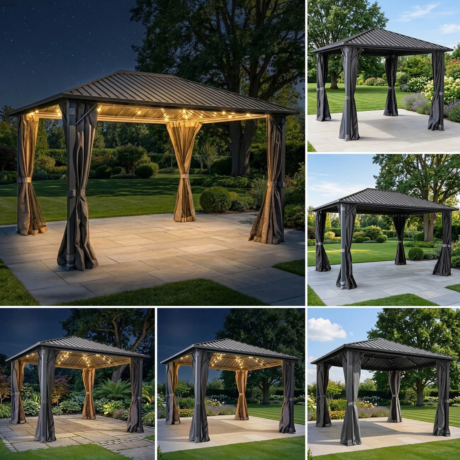 BRAST Pavillon Aluminium Miami, Größen 3x3m 3x4m 4x4m, viele Modelle, Hardtop mit Stahlach, Moskitonetz, wasserdicht, UV-Schutz