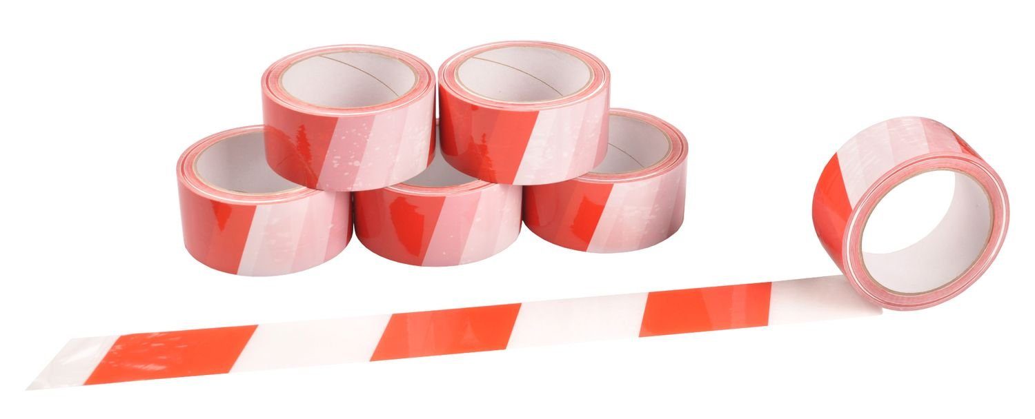 BURI Verlegeband Markierungsband 66m Rot Weiß selbstklebend Bodenmarkierung Signalband (6-St)