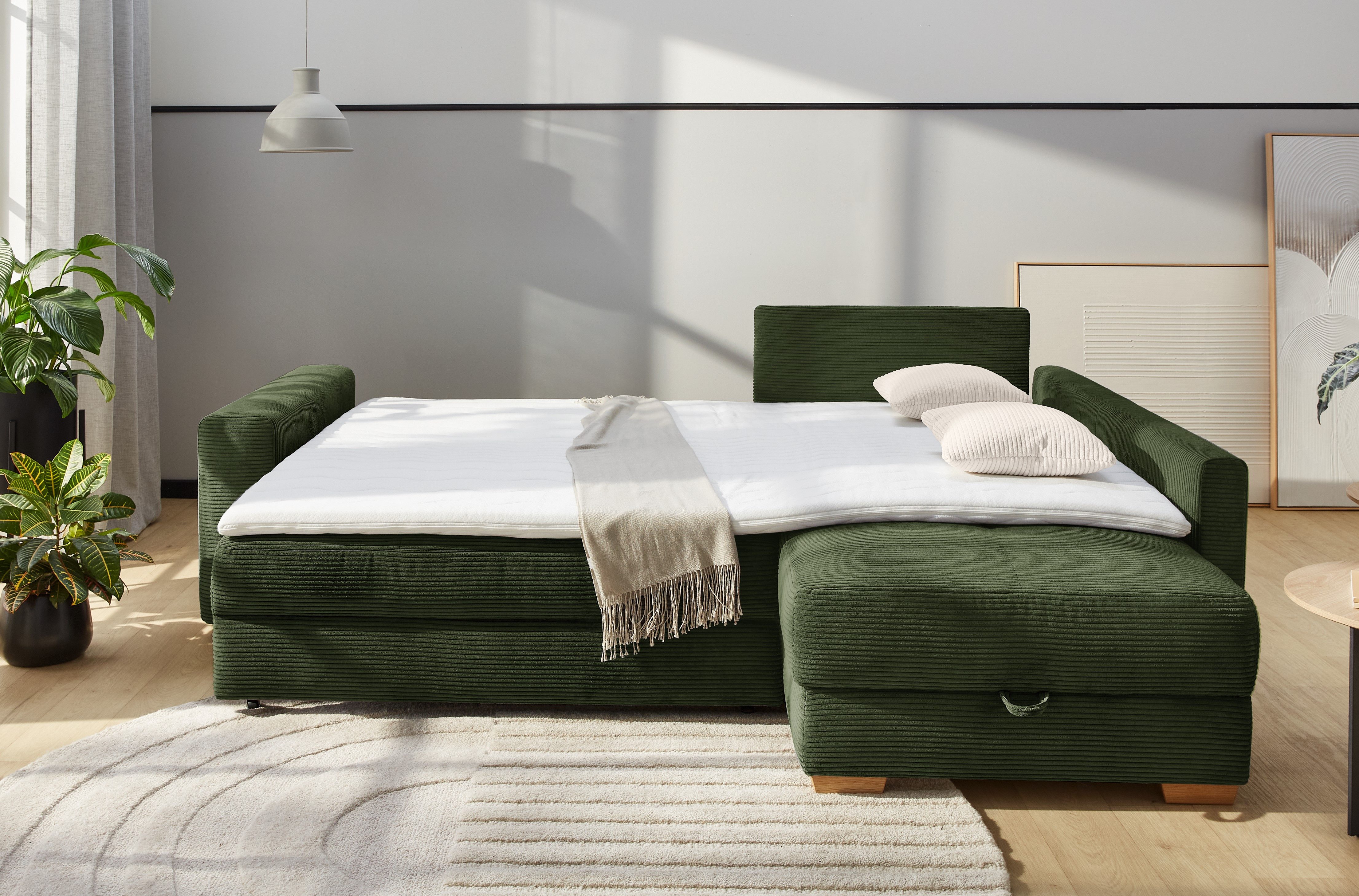 Jockenhöfer Gruppe Ecksofa Sunset L-Form, B: 257 cm, Dauerschlafsofa mit, Tonnentaschen-Federkern, Kaltschaumtopper, Bettkasten & Zierkissen