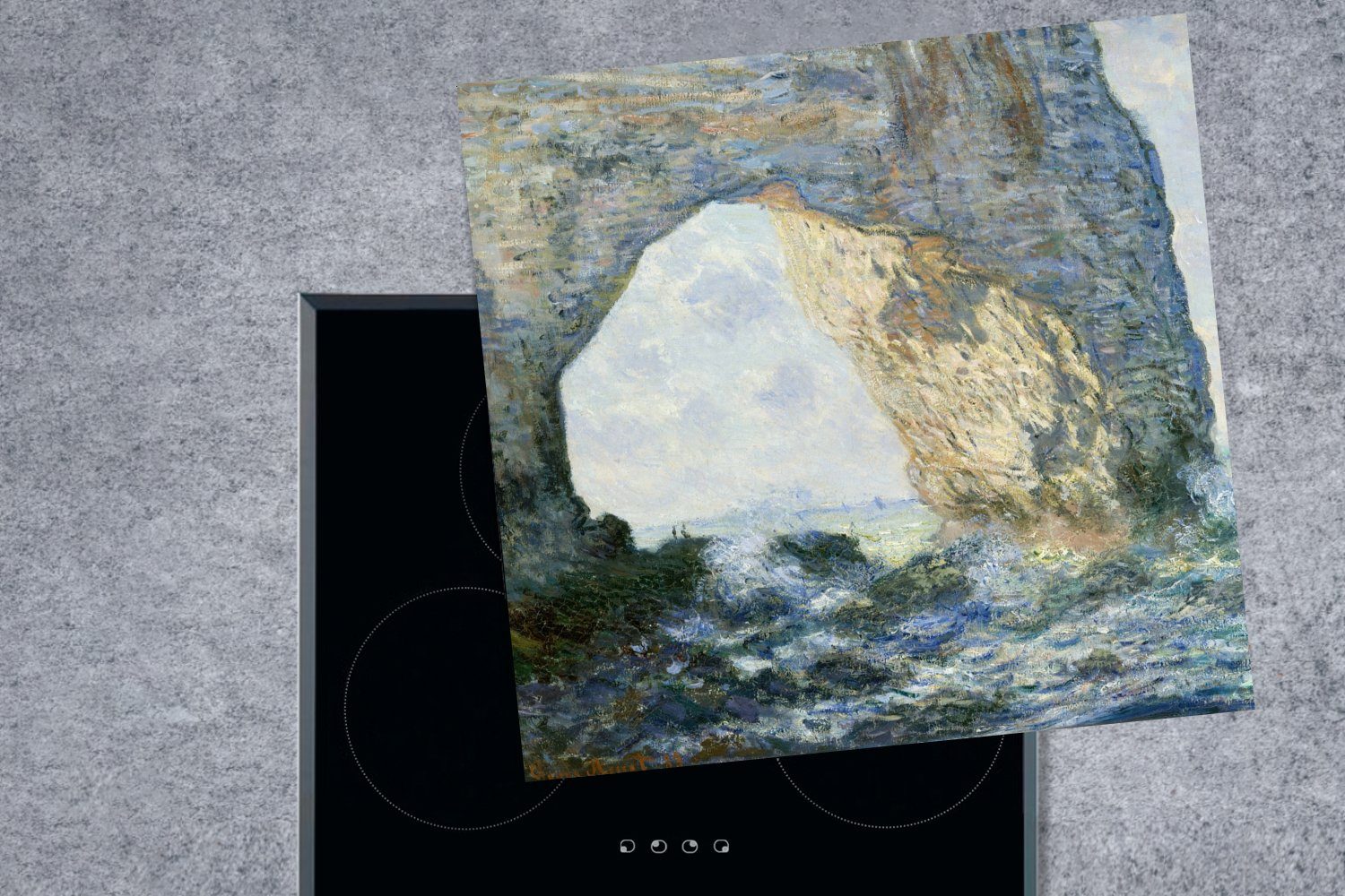 Manneporte Claude 78x78 (1 Monet, cm, für Arbeitsplatte tlg), Vinyl, - Ceranfeldabdeckung, MuchoWow küche Herdblende-/Abdeckplatte Die (Etretat)