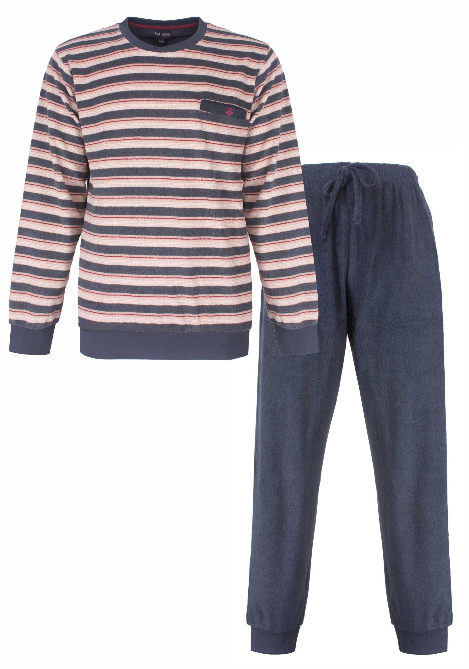 Paul Hopkins Schlafanzug Herren Frottee Pyjama Bündchen (2 tlg) Modisches Design