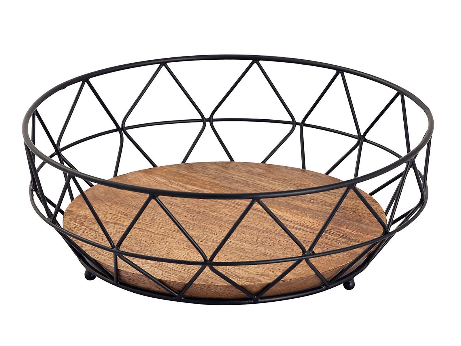 Amagohome Brotkorb Obstschale Decokorb Brotkorb rund ø 28 cm H 10 cm Metall schwarz mit H, Metall Drahtoptik