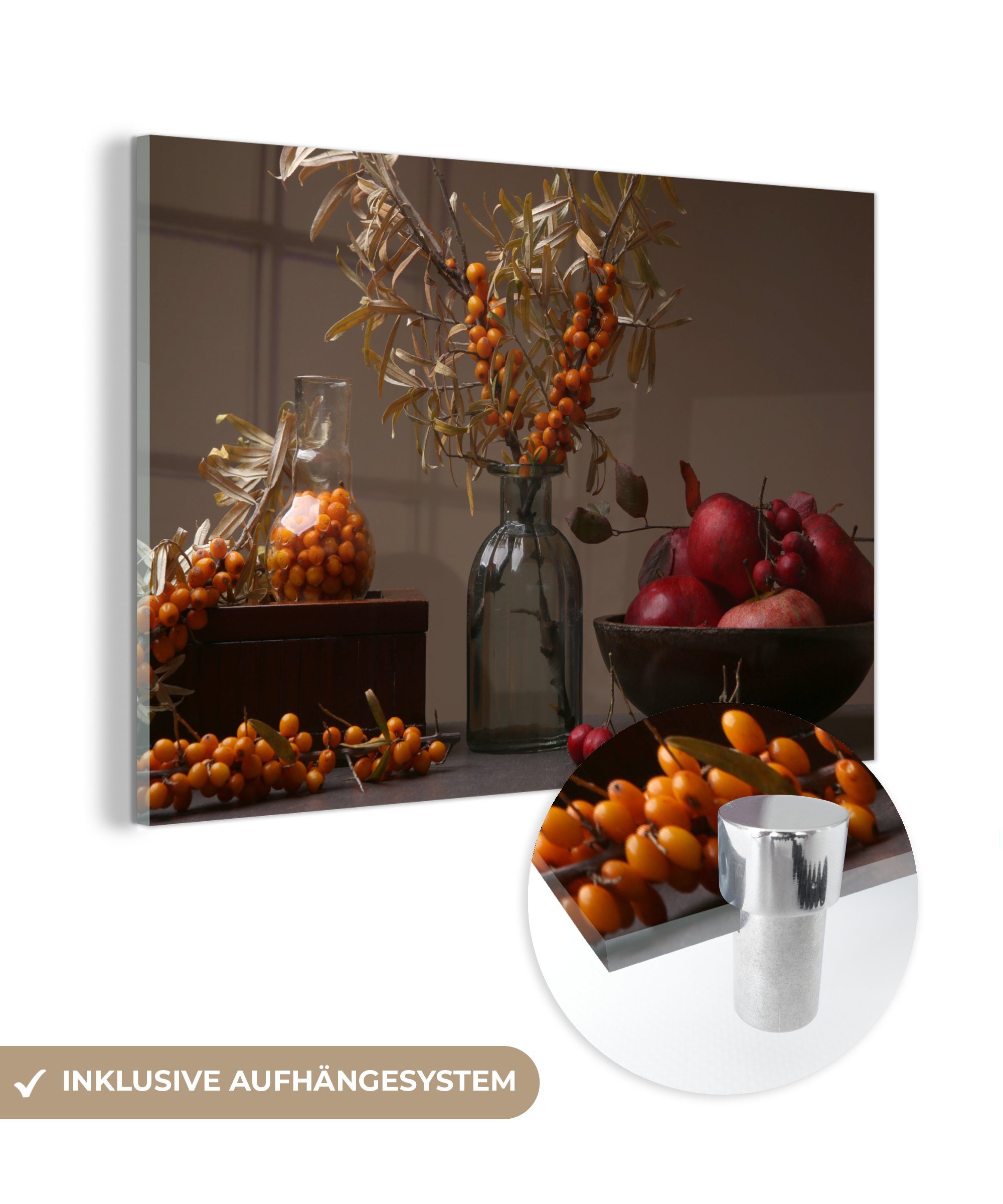 MuchoWow Acrylglasbild Obst - Vase - Stilleben, (1 St), Glasbilder - Bilder auf Glas Wandbild - Foto auf Glas - Wanddekoration