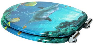 Sanilo Badaccessoire-Set Delphin Korallen, Komplett-Set, 3 tlg., bestehend aus WC-Sitz, Badteppich und Waschbeckenstöpsel