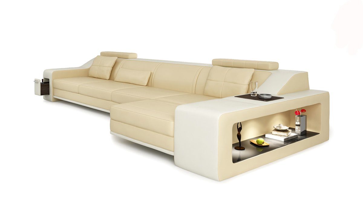 Couch Hocker Sofa Beige Garnitur JVmoebel Ecksofa Ecksofa, mit Polster Designer