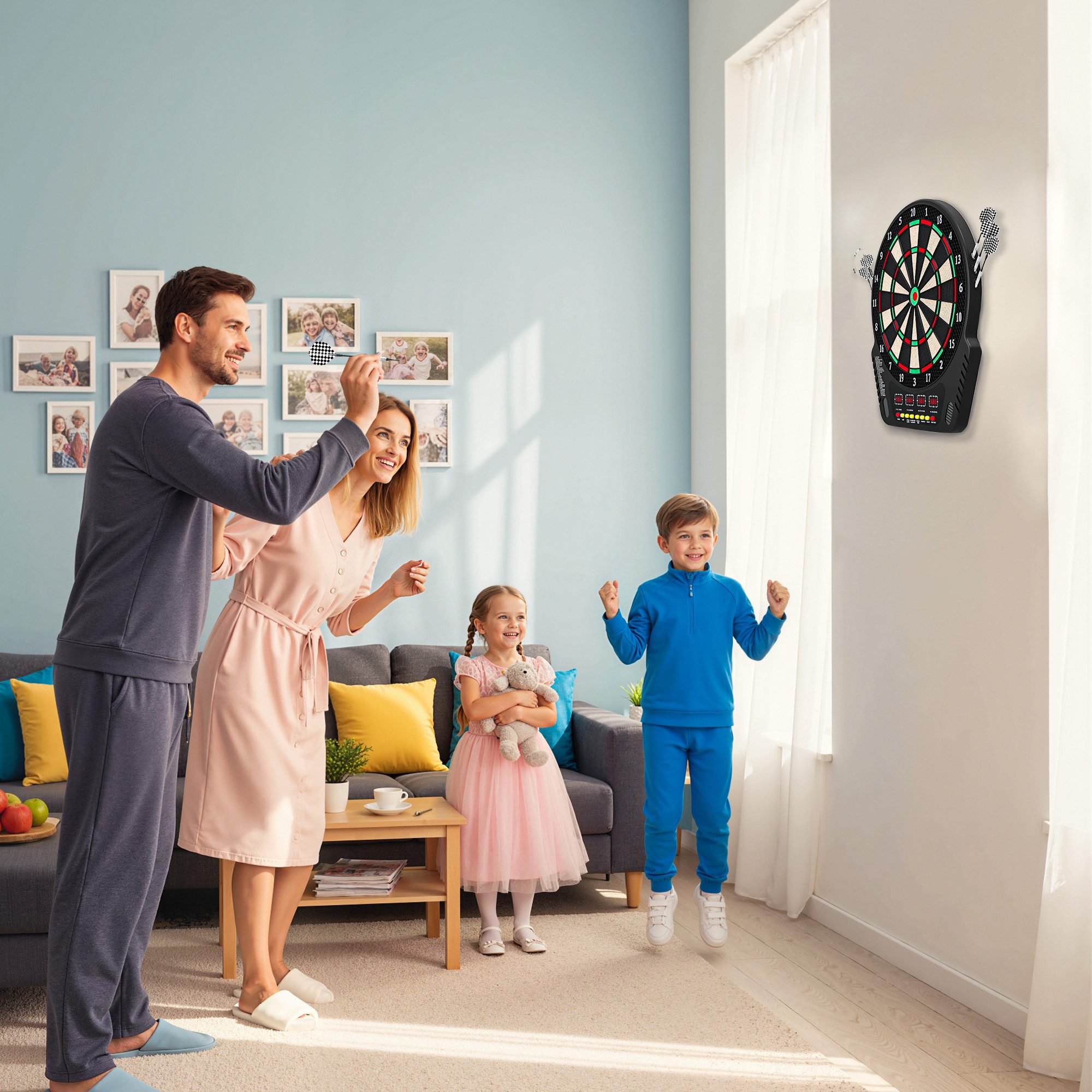 HOMCOM Dartscheibe Dart-set mit LED Anzeige für 16 Spieler, (Dartautomat, 1-tlg., Dartboard), Schwarz 44 x 51,5 x 3,2 cm