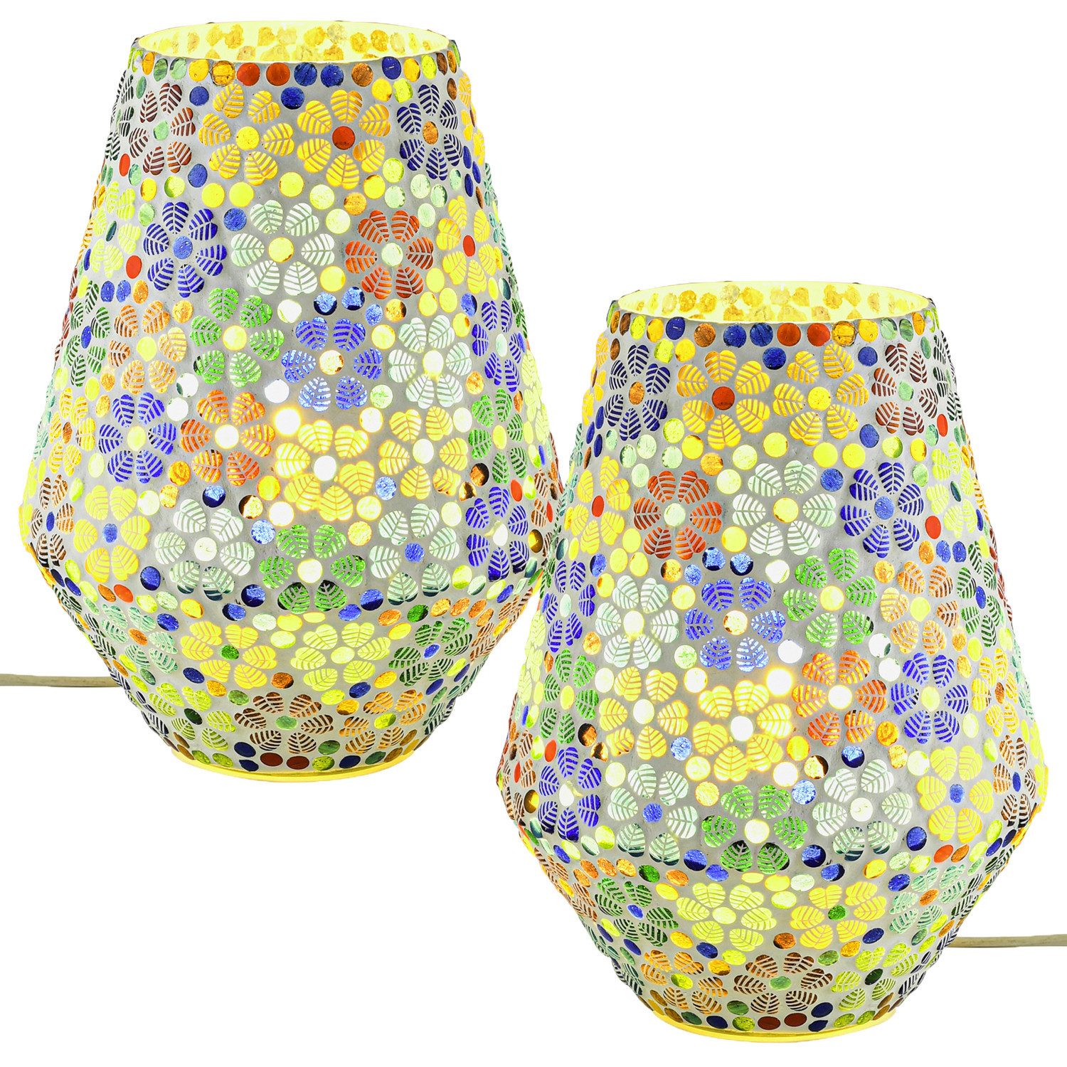 Marrakesch Orient & Mediterran Interior Nachttischlampe 2er Set Boho Deko tischlampe Nachtischlampe aus Glas Mosaik Fikus -3-, Handarbeit
