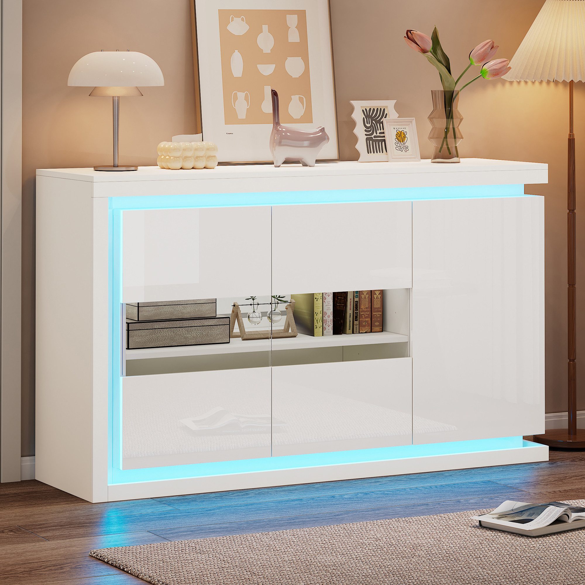 Merax Sideboard hochglanz Weiß Buffetschrank mit LED- Beleuchtung (1 St), K günstig online kaufen