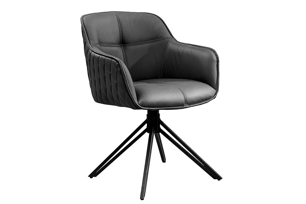 riess-ambiente Polsterstuhl EUPHORIA schwarz – Echtleder, drehbar, Metall-Füße, mit Armlehne (Einzelartikel, 1 St), mit 180° Drehfunktion und Autoreturn – ideal für elegante Esszimmer