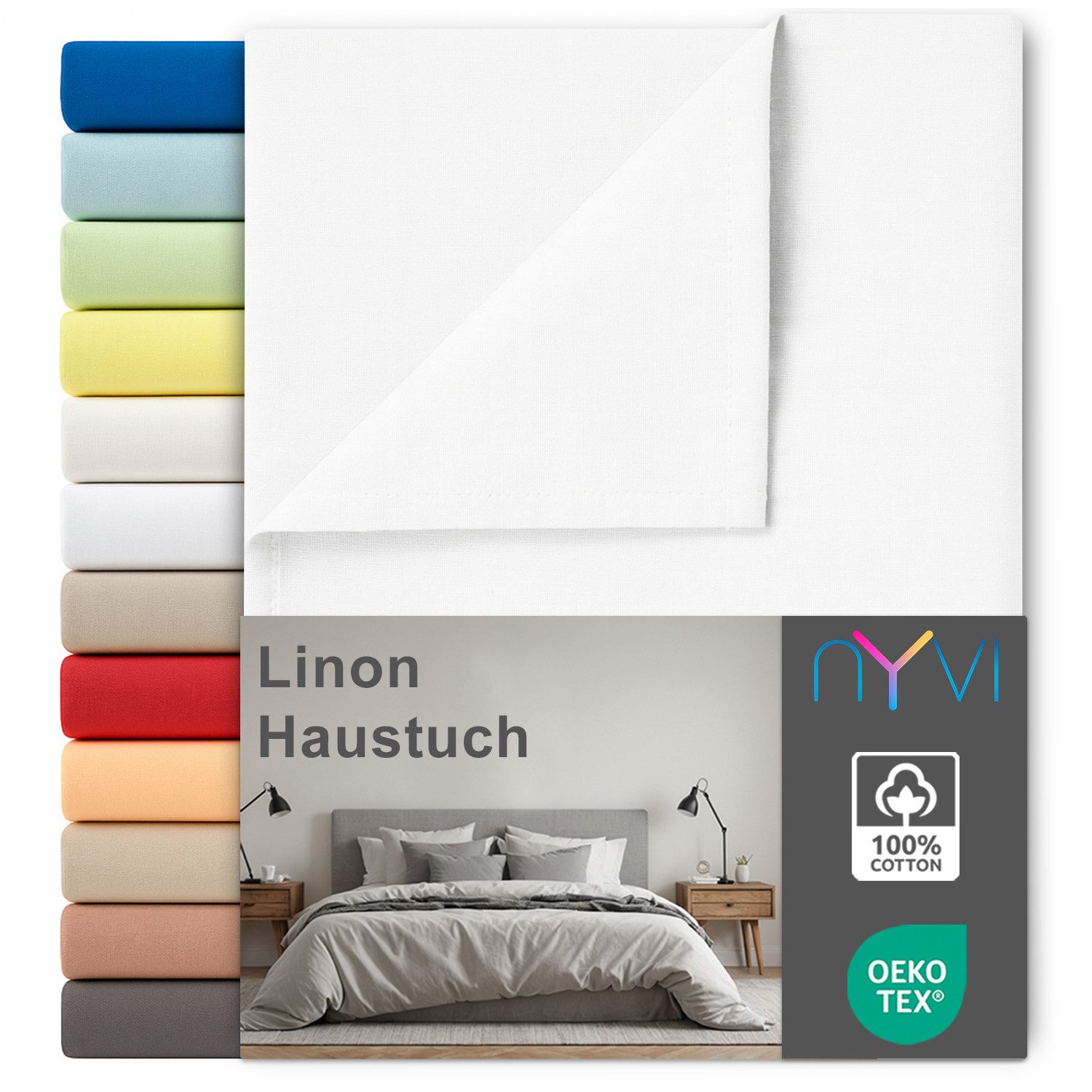 NYVI Betttuch Linon Deluxe Bettlaken ohne Gummizug aus 100% atmungsaktiver Baumwolle, Baumwolle, (1 Stück), Betttuch auch als Sommerdecke nutzbar, OEKO-TEX 100, Bei 60°C waschbar