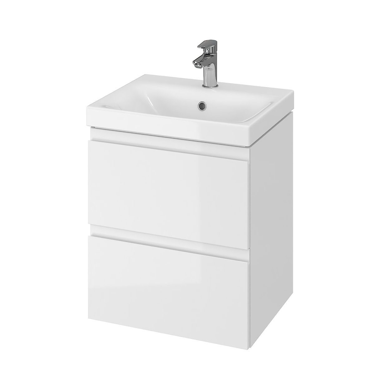 KOLMAN Waschbeckenunterschrank Badmöbel Set MODUO SLIM 50 Badezimmerschrank mit Schubladen & Keramikwaschbecken Weiß