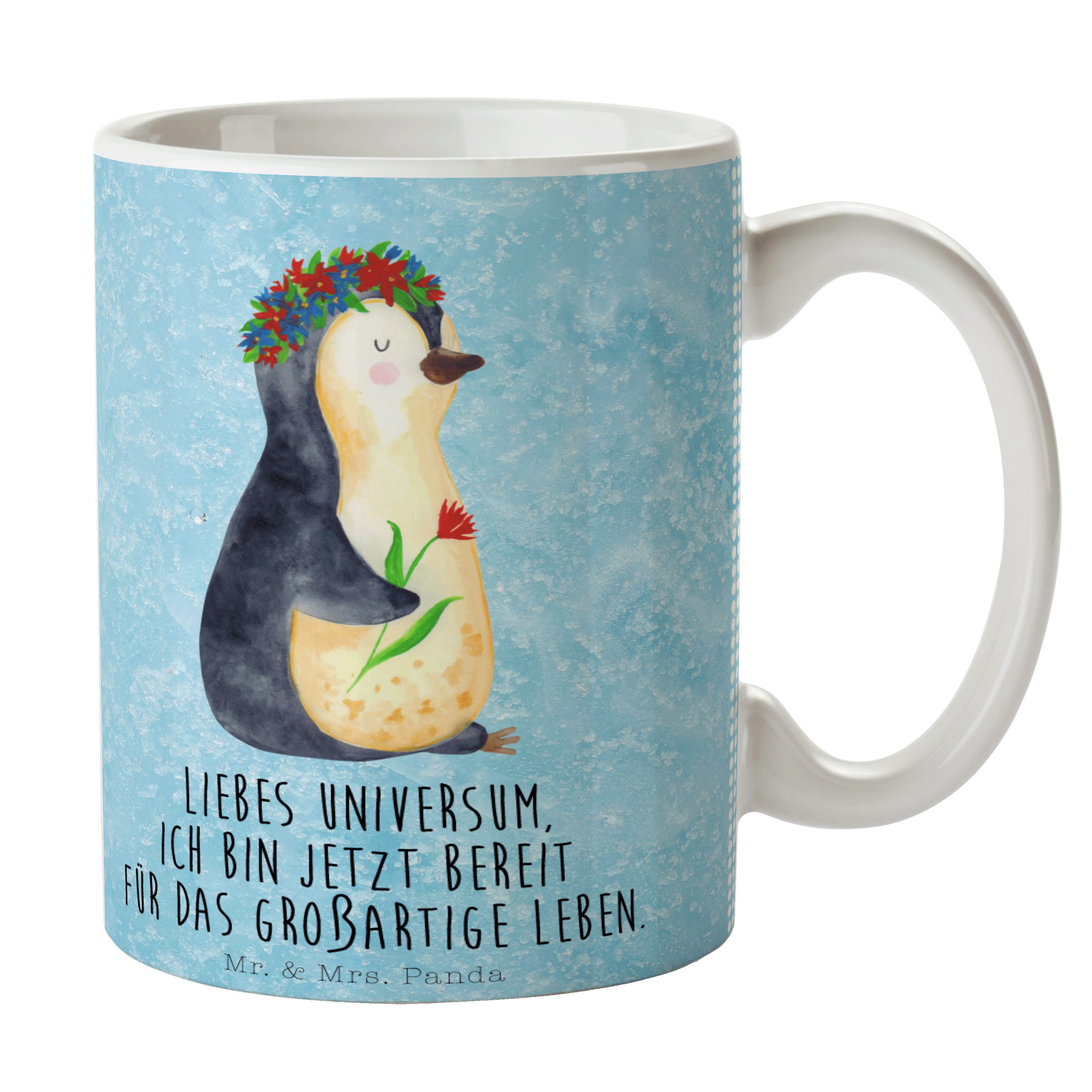 Blumenkranz Keramik Eisblau & - - Tasse Mrs. Mr. Porzellantasse, Panda Geschenk, Motivation, Pinguin