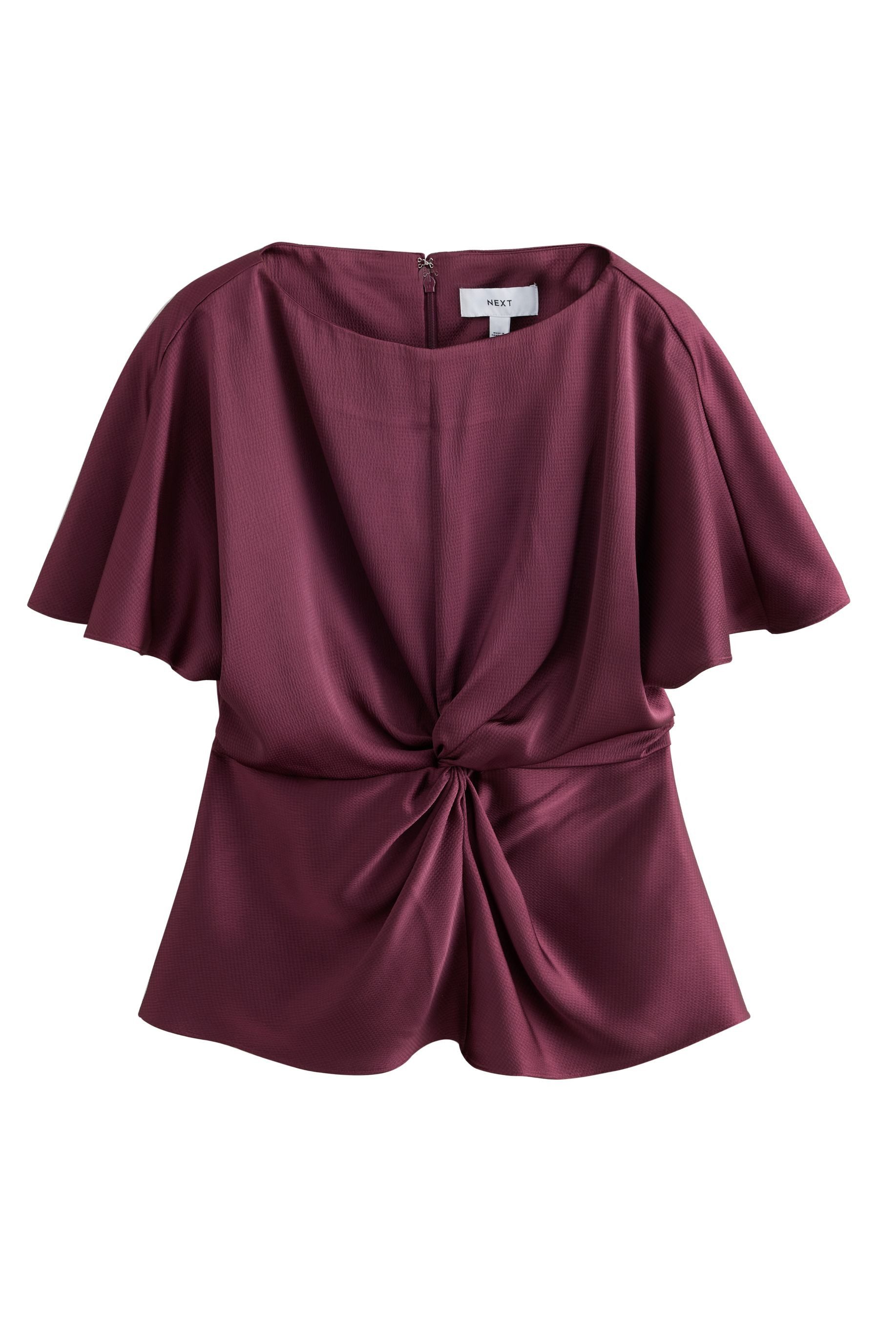 Next Satinbluse Strukturiertes Satin-Kurzarmoberteil, Zierdrehung (1-tlg)