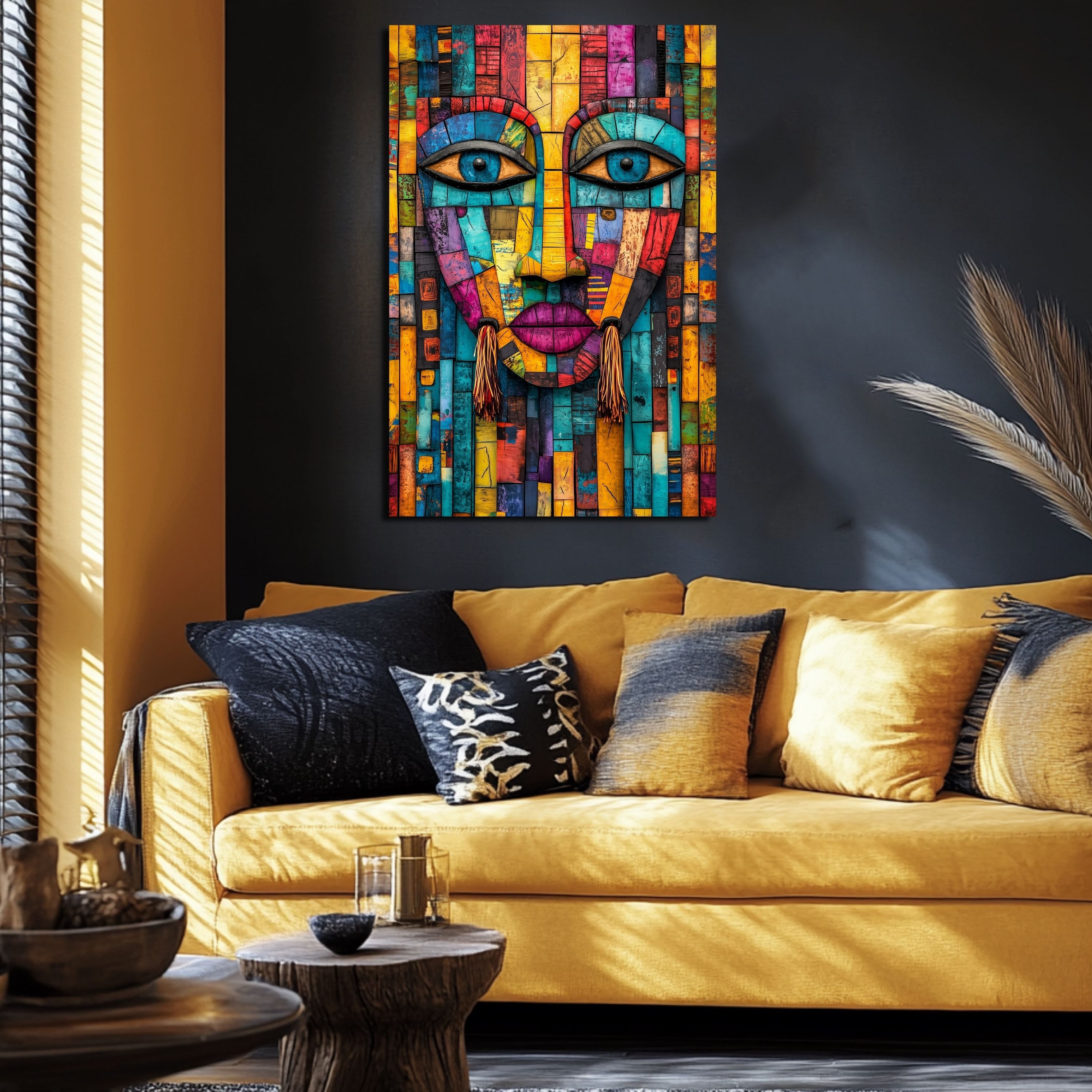 DARO Design Leinwandbild Modern Abstrakt Wandbilder XXL Wandbild Wand Deko Leinwand Bilder, (Abstraktes Gesicht - Bild groß Wohnzimmer Schlafzimmer Küche Esszimmer Einteilig Querformat Fotodruck Leinwände Wanddeko Abstrakte Kunst Boho), 30x20cm