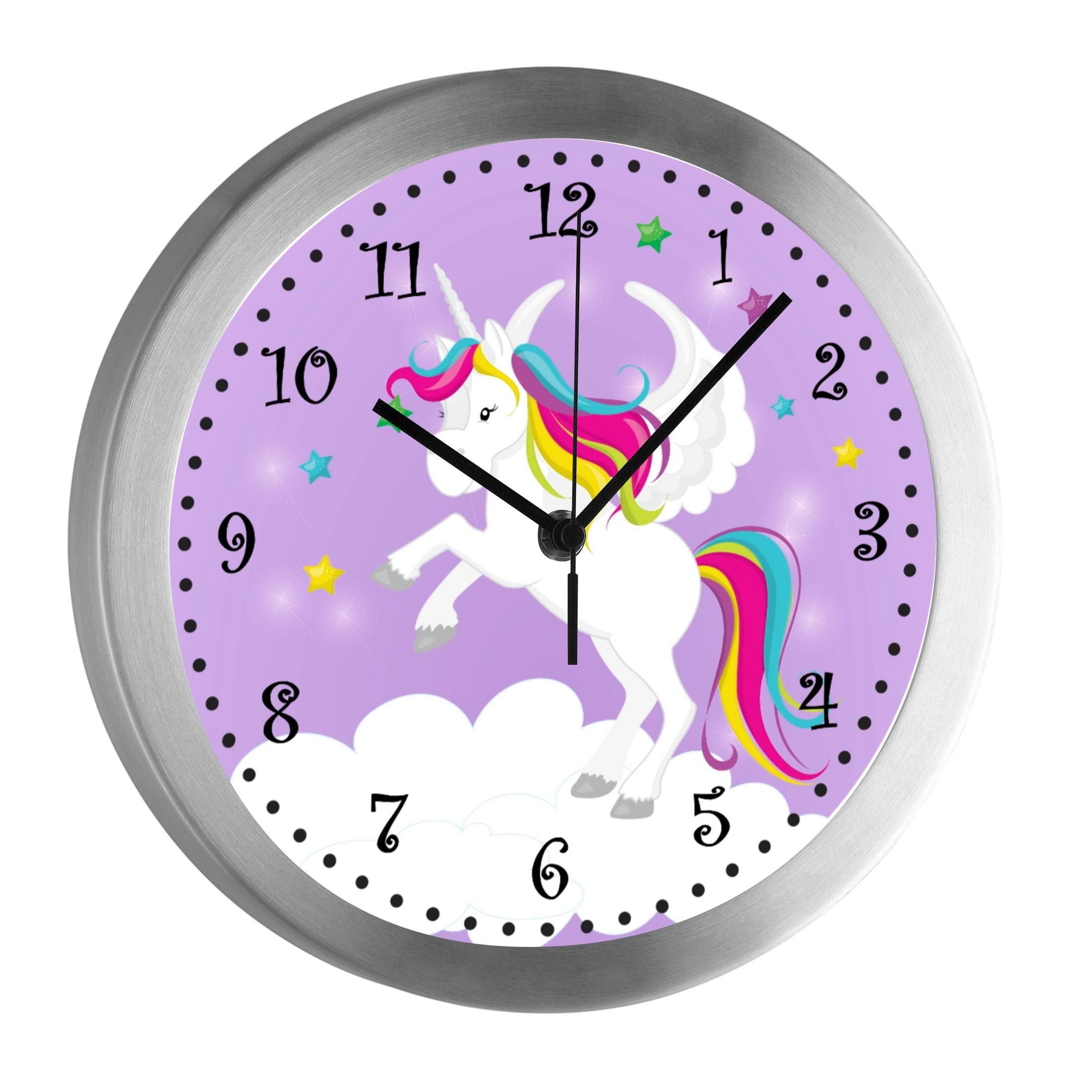 CreaDesign Funkwanduhr Funkuhr, Kinder Wanduhr, Kinderuhr, Kinderzimmer Pegasus lila (geräuscharmes Uhrwerk)