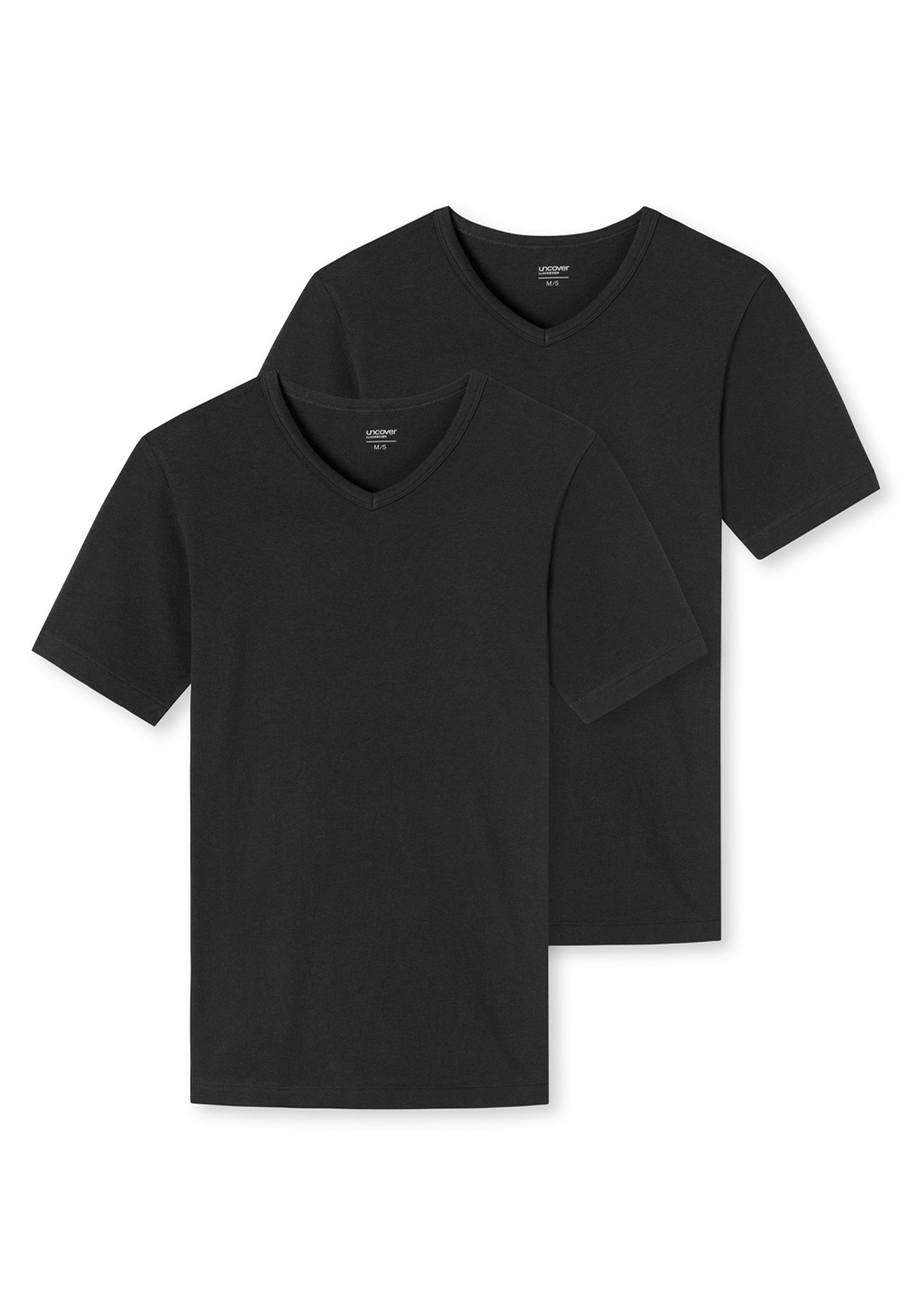 (Spar-Set, Kurzarm uncover by Hochwertige Pack -, 2-St) 2er Verarbeitung / Shirt und SCHIESSER Unterhemd Baumwolle Formstabilität - Unterhemd hohe Basic