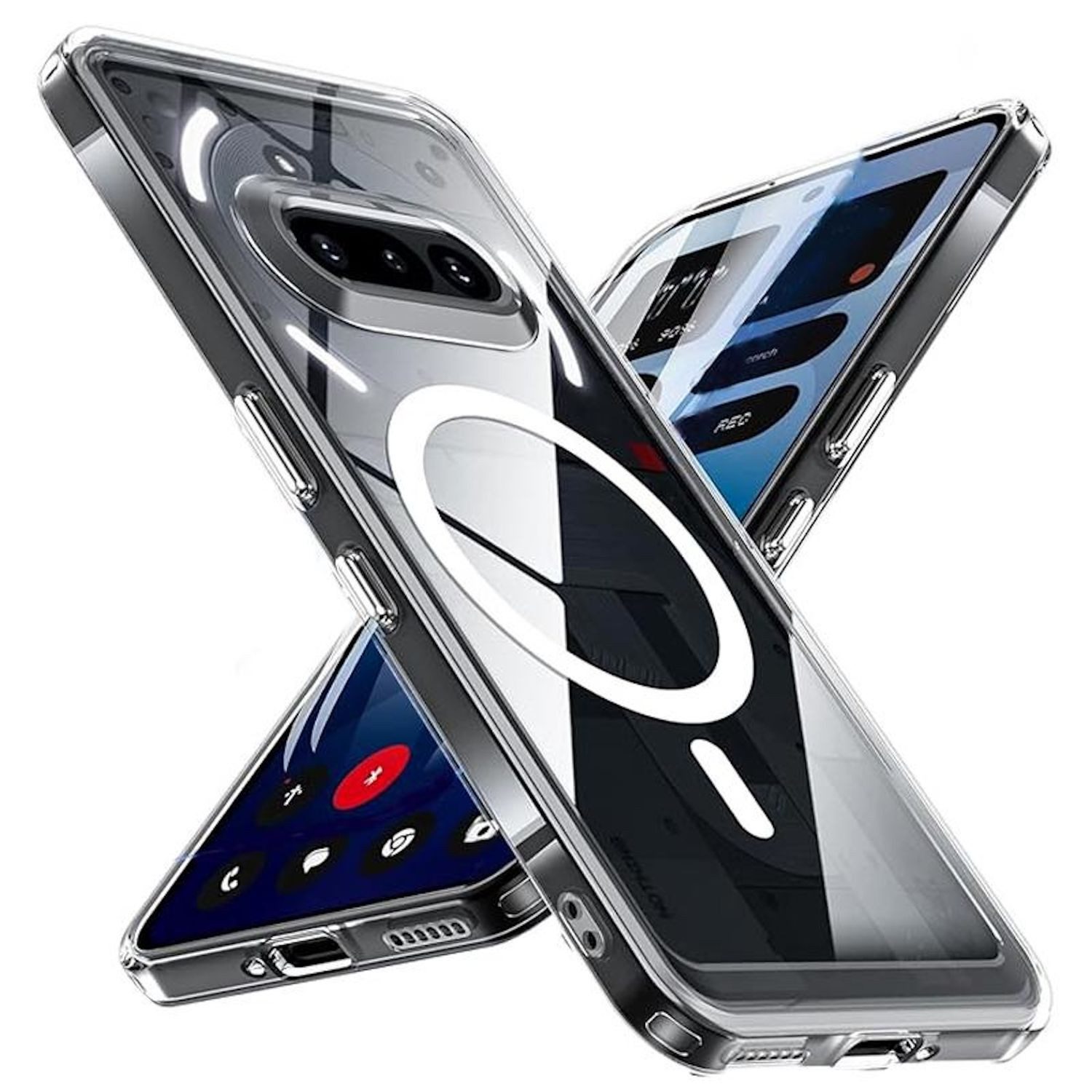 Wigento Handyhülle Für Nothing Phone 3a Crystal Clear Magnet Schutz Hülle Transparent, Kristallklare Magnet-Hülle mit starkem 18N Magnetring