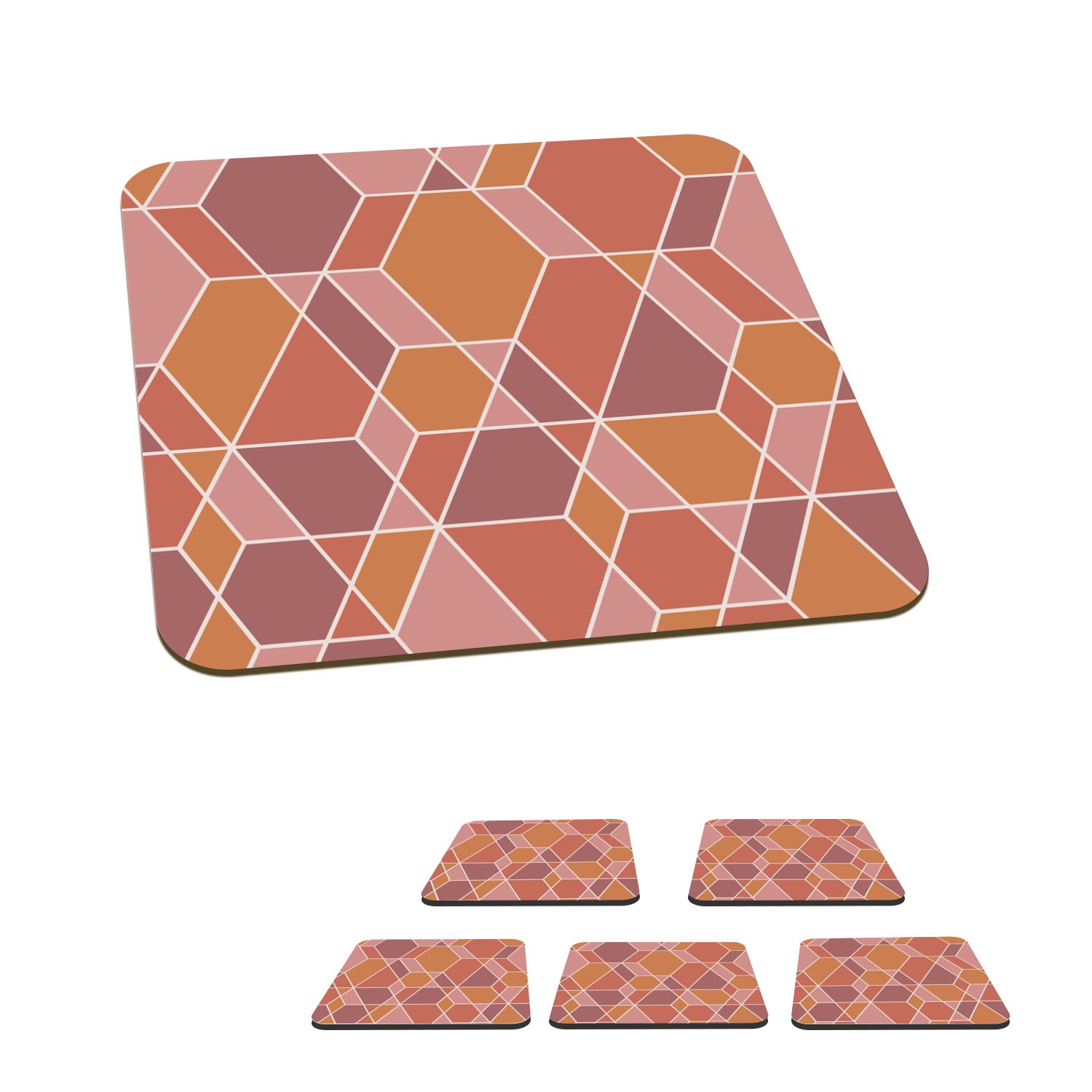 MuchoWow Glasuntersetzer Geometrie - Mosaik Untersetzer, Korkuntersetzer, Tasse Muster, Zubehör Gläser, Glasuntersetzer, - 6-tlg., für Tischuntersetzer