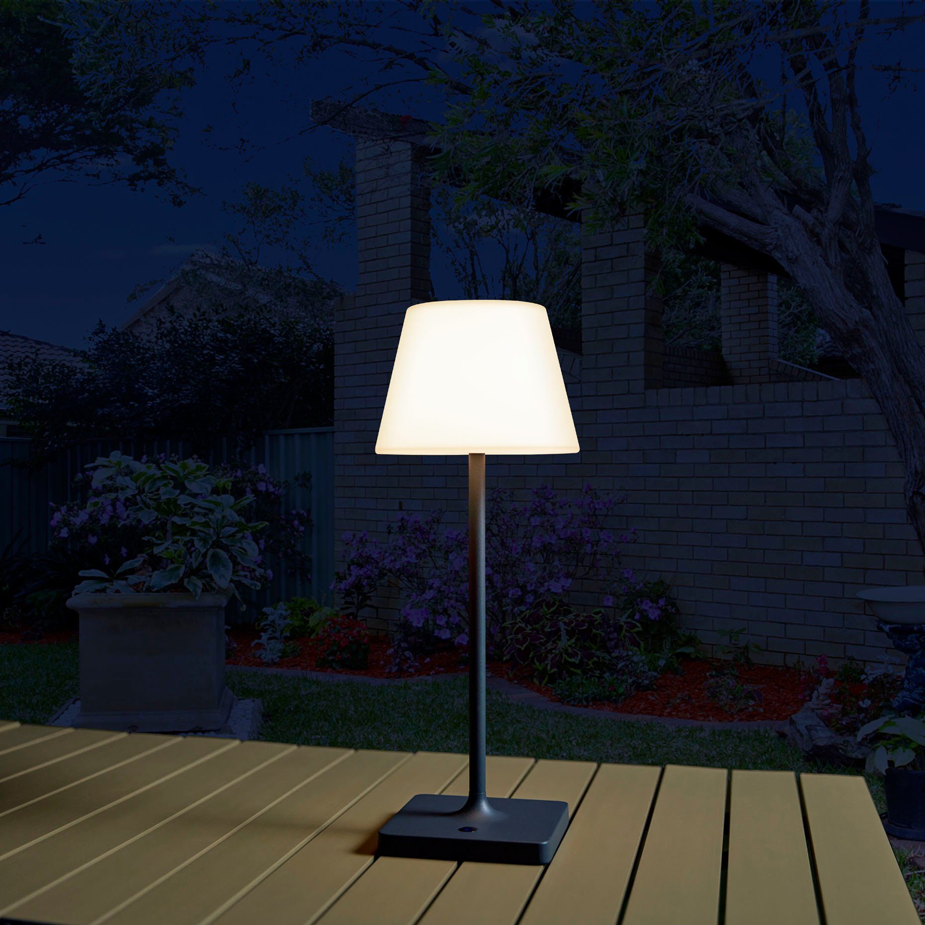 Paco Home Tischleuchte LED Warmweiß, Garten integriert, Leuchte In Und IP44 CHRIS, Aufladbar LED dimmbar Akku grau Outdoor fest