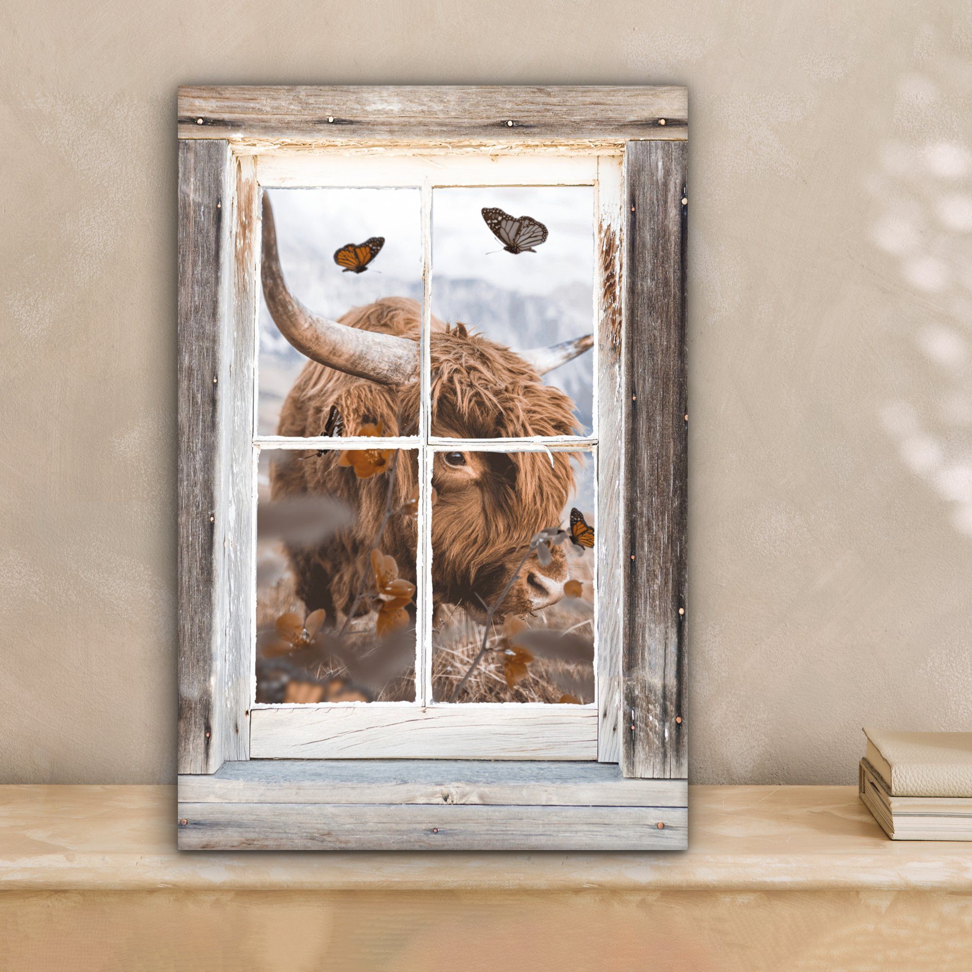 OneMillionCanvasses® Leinwandbild Scottish bespannt Leinwandbild Blumen, - inkl. fertig Gemälde, Ansicht Zackenaufhänger, Highlander cm (1 St), - 20x30