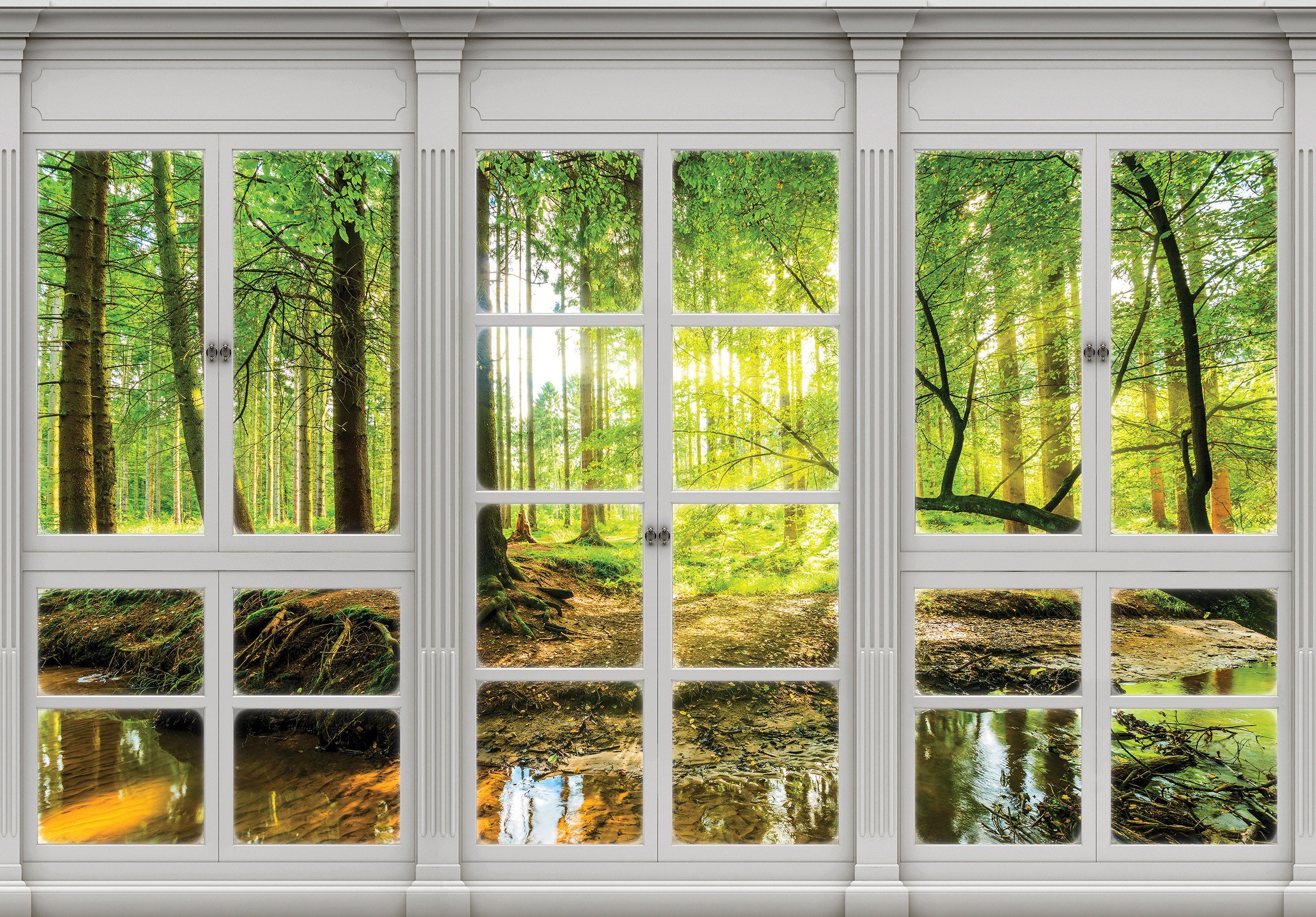 Wallarena Fototapete Fenster Wald Sonne Vlies Tapete Wohnzimmer Schlafzimmer Wandtapete, Glatt Vlies, 3D-Optik, 3D-Effekt, Tapete inklusive Kleister Vliestapete Motivtapete