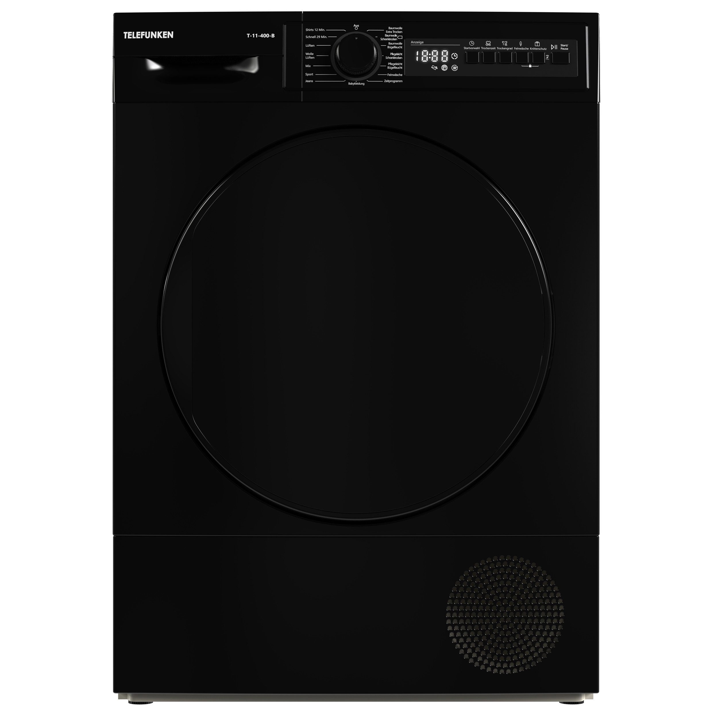 Telefunken Kondenstrockner T-11-400-B, Trockner mit 15 Programmen, Startzeitvorwahl & Knitterschutz, 7kg
