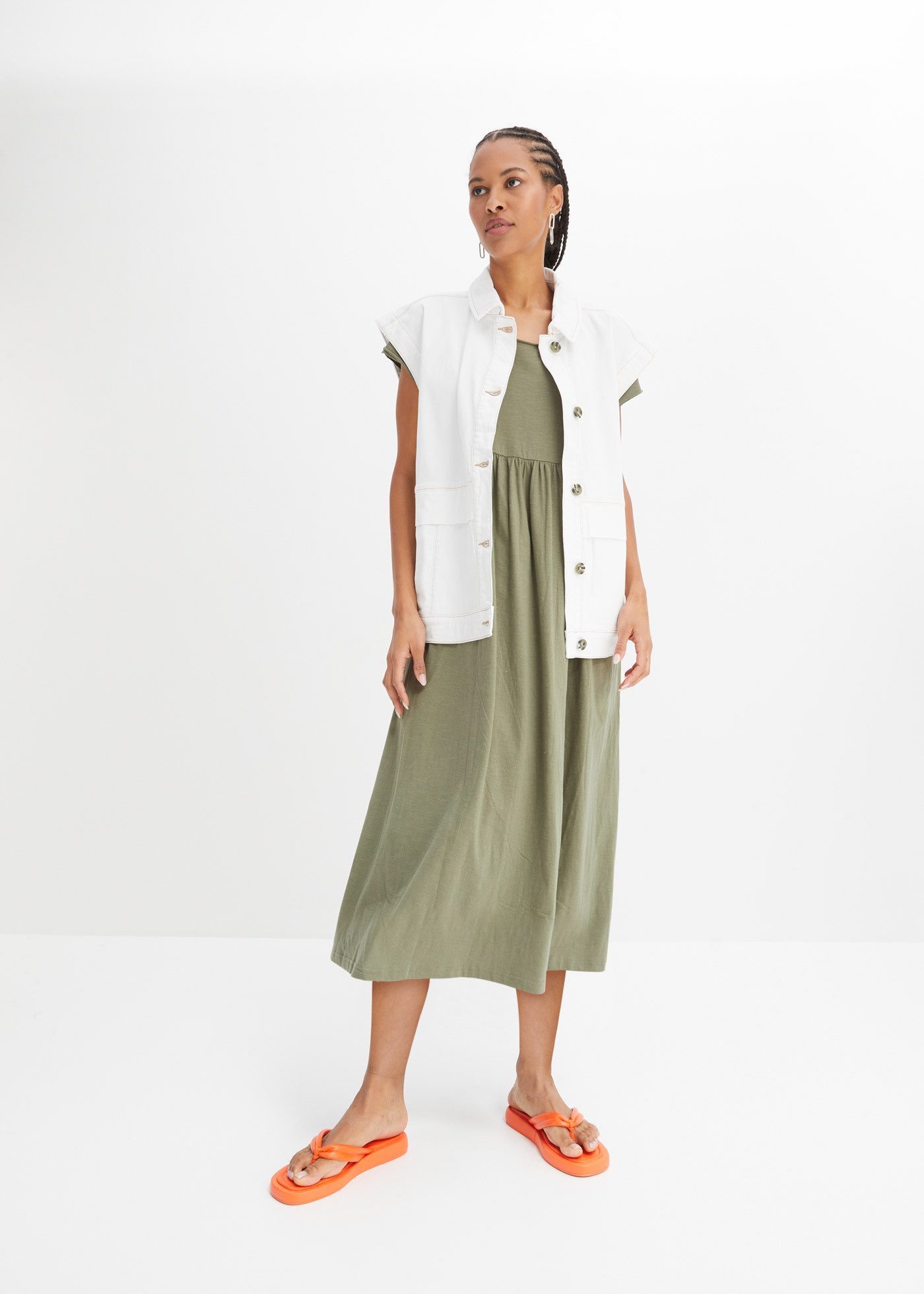 bonprix Midikleid aus reiner Baumwolle, lockere Passform, mit Schlitzdetail günstig online kaufen