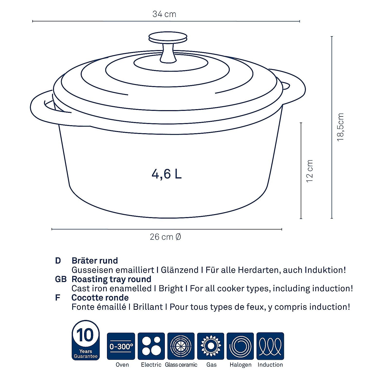 kela Bräter Calido, Gusseisen, emailliert, gute Wärmespeicherung, Induktion, Allherdboden, bis 300°C