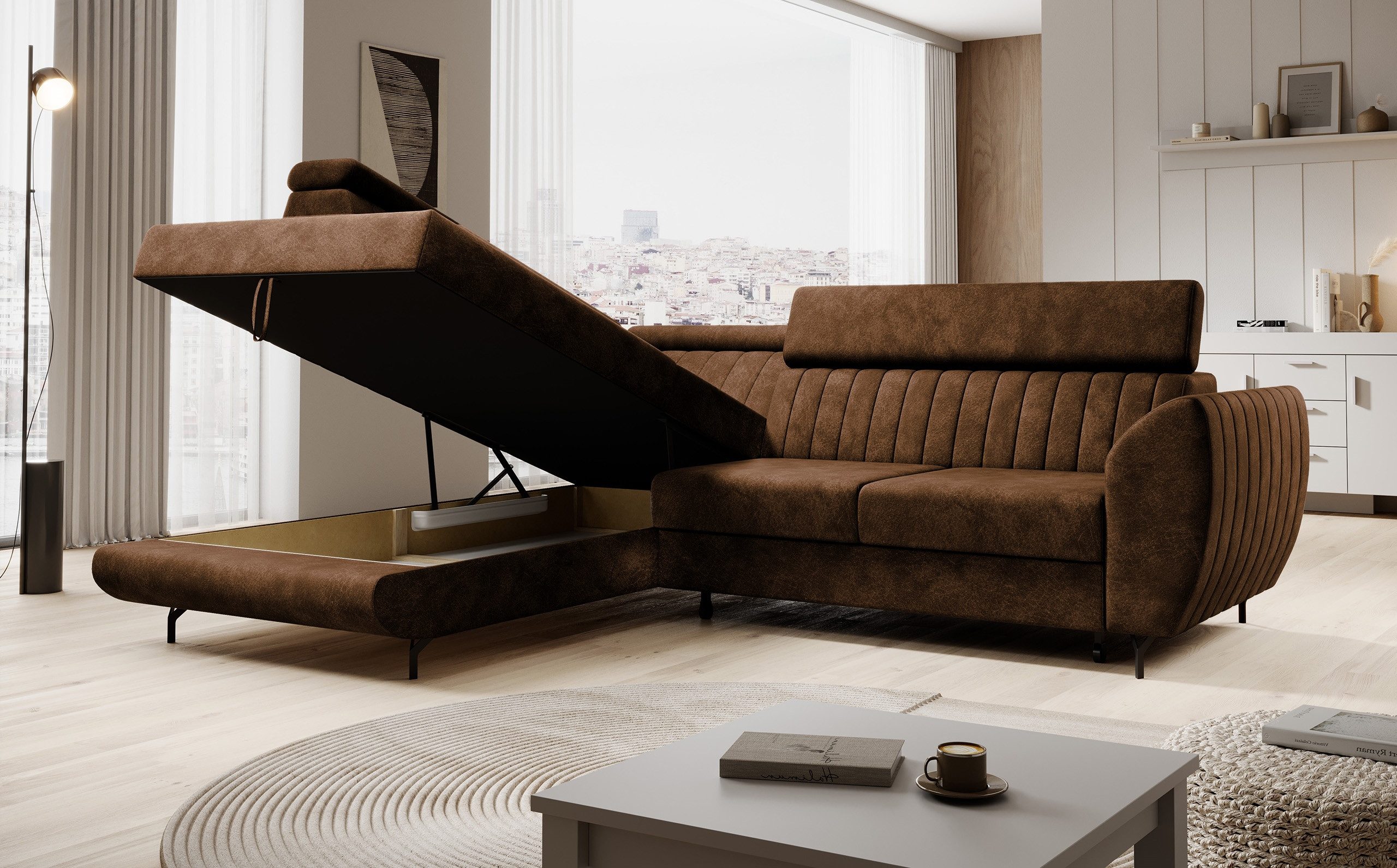 Muffo Ecksofa Spectre, mit Bettkasten, mit Schalffunktion