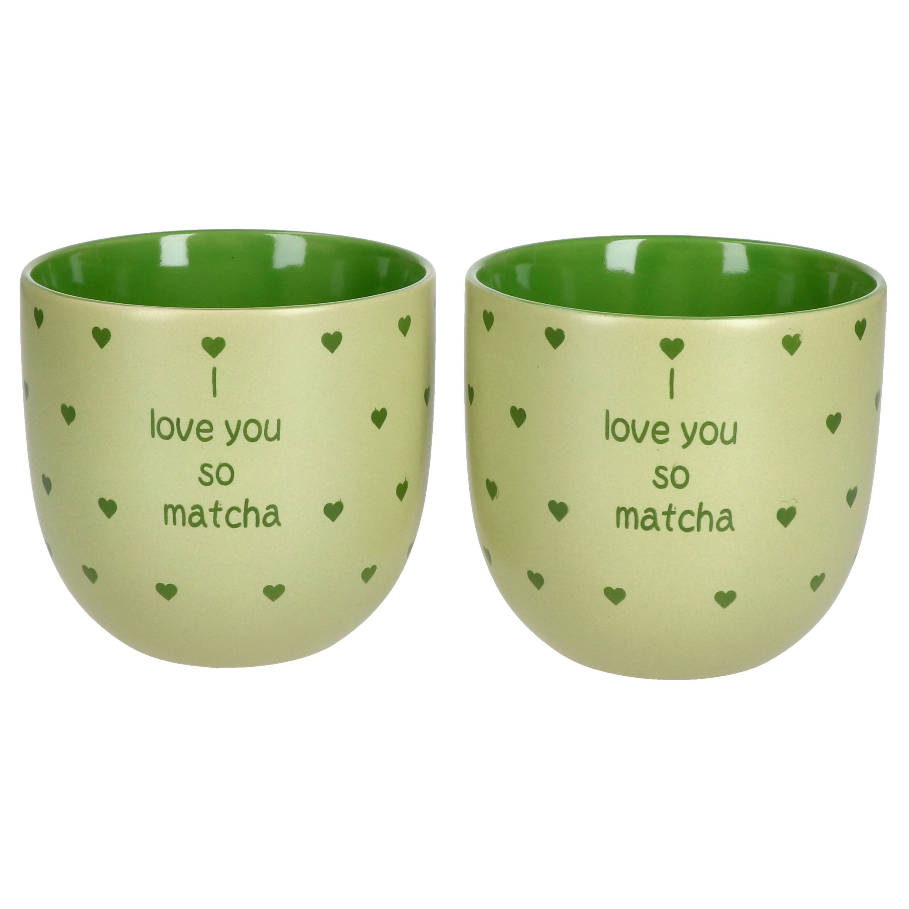 MamboCat Tasse 2x I Love Matcha Becher 370ml Steingut-Tassen 2 Personen Matcha-Drink, Steingut