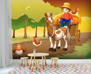 wandmotiv24 Fototapete Kinderzimmer Farmer mit Pferdekutsche, glatt, Wandtapete, Motivtapete, matt, Vliestapete
