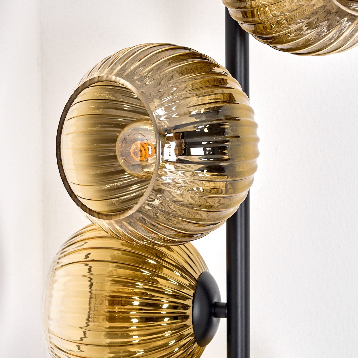 hofstein Stehlampe Stehlampe aus Metall/Glas in Schwarz/Gold/Klar, Retro/Vintage-Design, ohne Leuchtmittel, moderne Stehleuchte, Ø Schirme 15 cm, Fußschalter, 160 cm, E14
