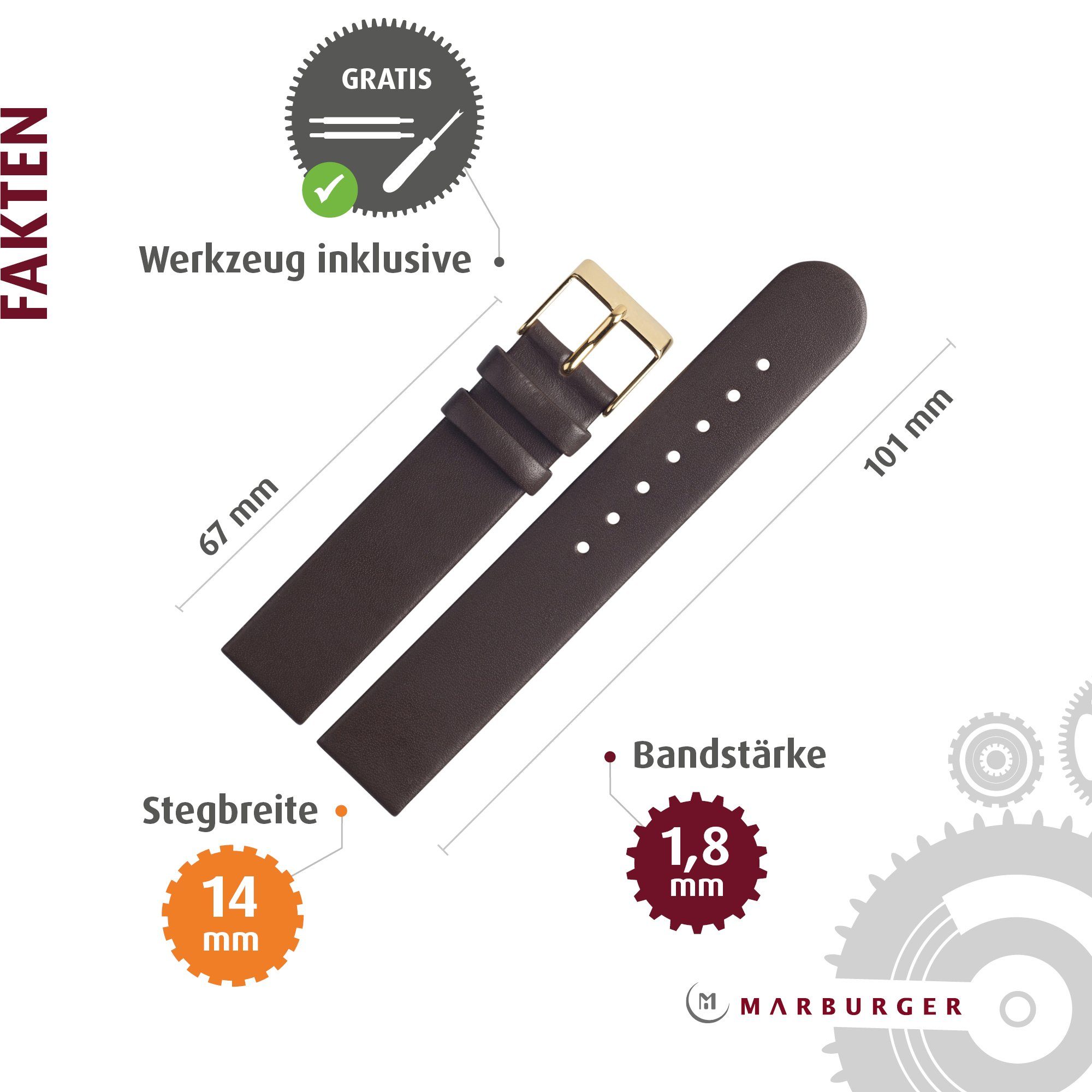MARBURGER Uhrenarmband 14mm Leder