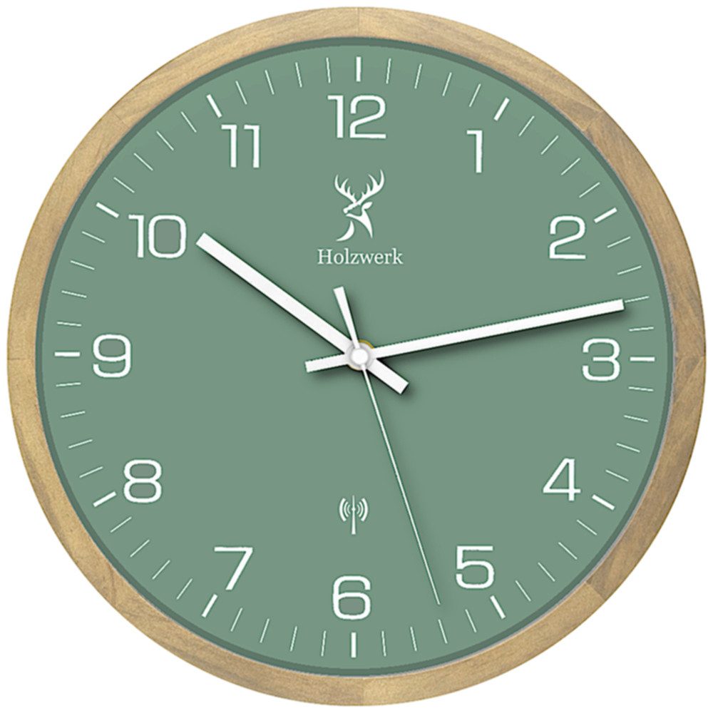 Holzwerk Funkwanduhr Designer Holz Funk Wand Uhr (Nahezu lautloses Uhrwerk, analog, 30 cm)