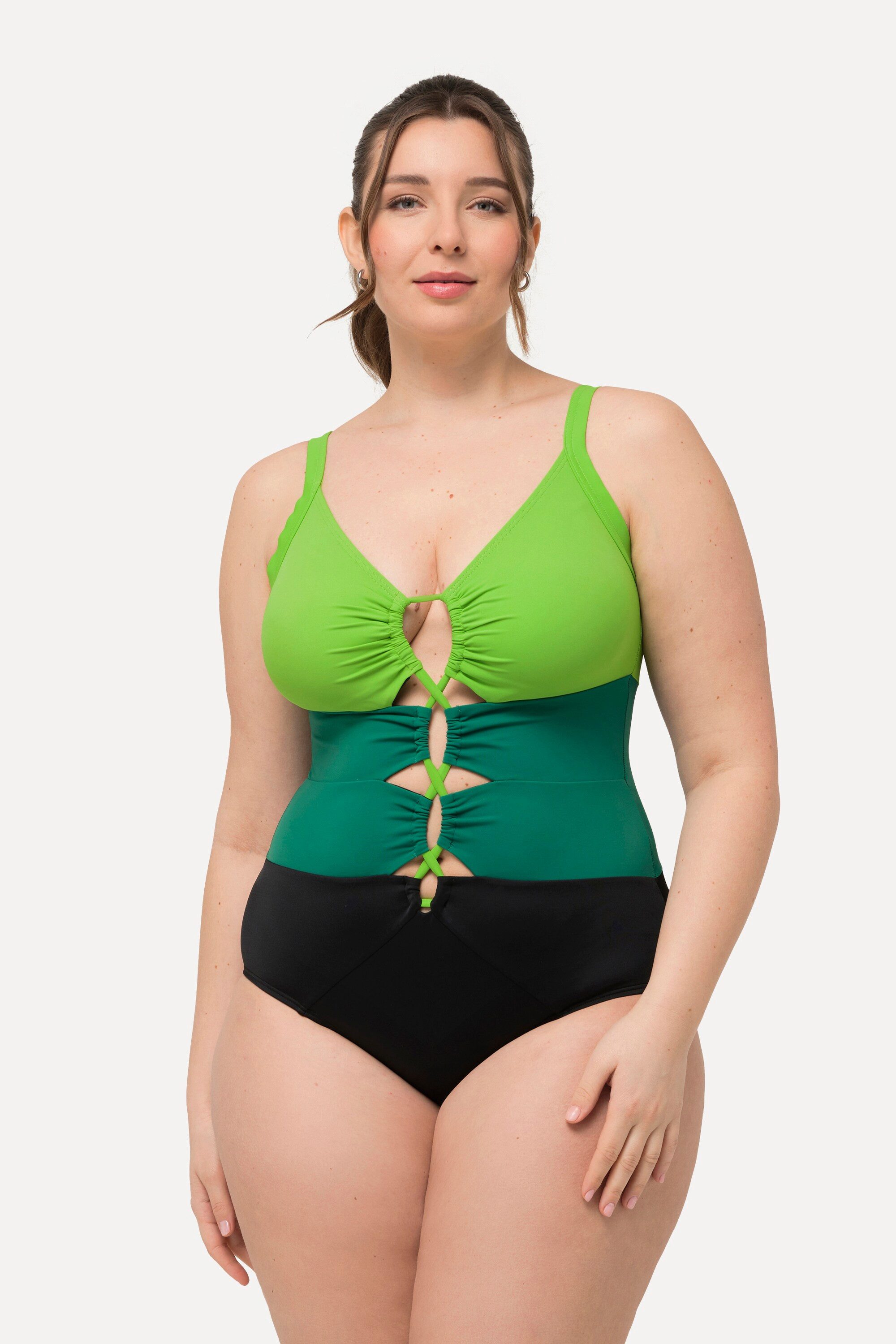 Ulla Popken Badeanzug Badeanzug Colorblocking Softcups Aussparungen günstig online kaufen