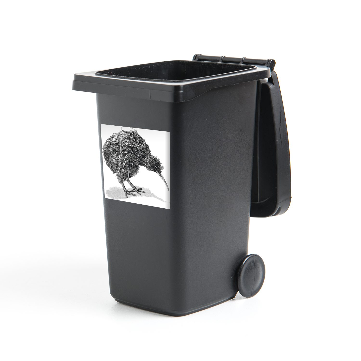 MuchoWow Wandsticker Illustration eines Kiwi-Vogels in Schwarz und Weiß (1 St), Mülleimer-aufkleber, Mülltonne, Sticker, Container, Abfalbehälter | Wandtattoos