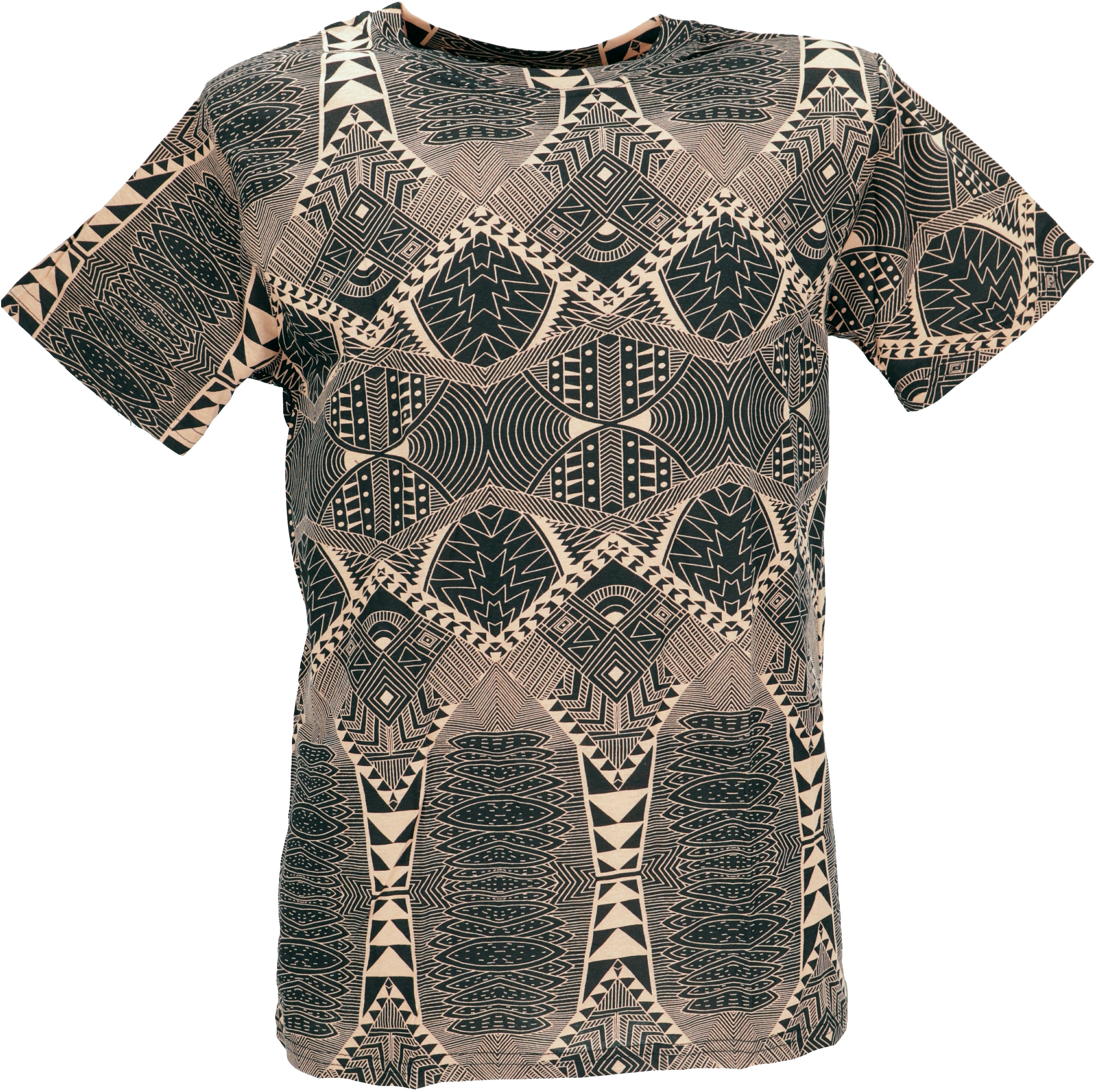 Guru-Shop T-Shirt T-Shirt mit psychodelischem Druck, Goa T-Shirt.. alternative Bekleidung schwarz/braun