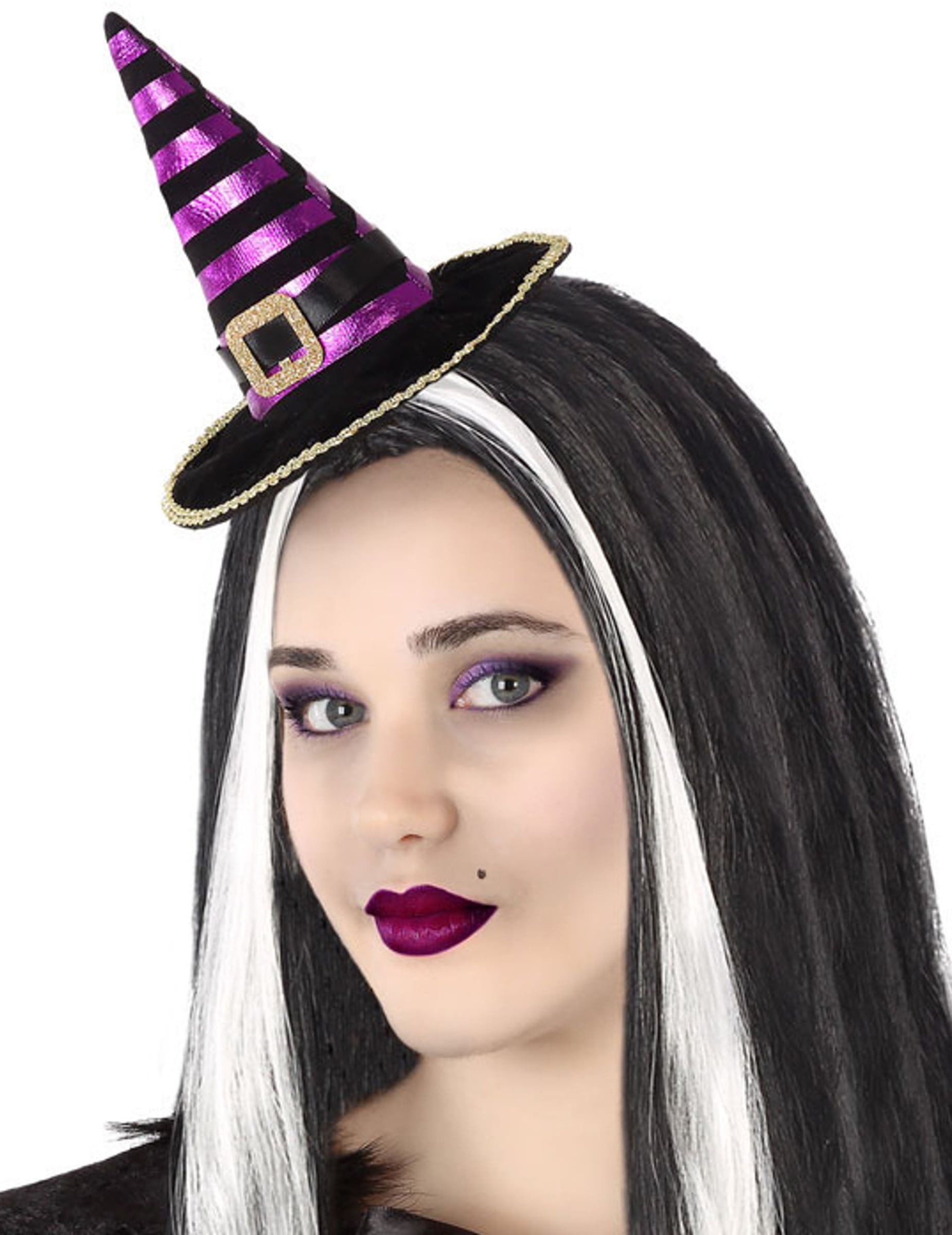 atosa Kostüm Mini-Hexenhut für Damen Halloween-Accessoire schwarz-violett