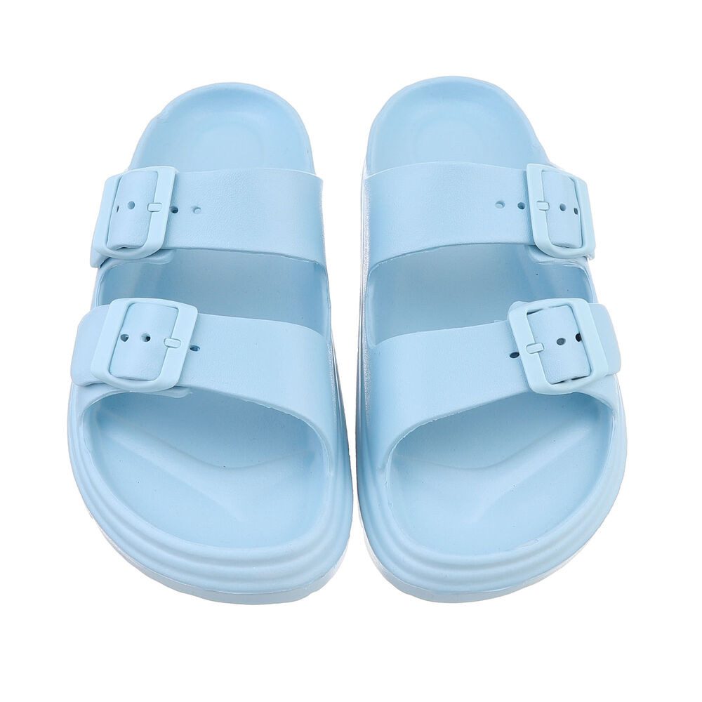 Ital-Design Damen Mules Strand Plateausandaletten (86192911) Flach Pantoletten in Hellblau