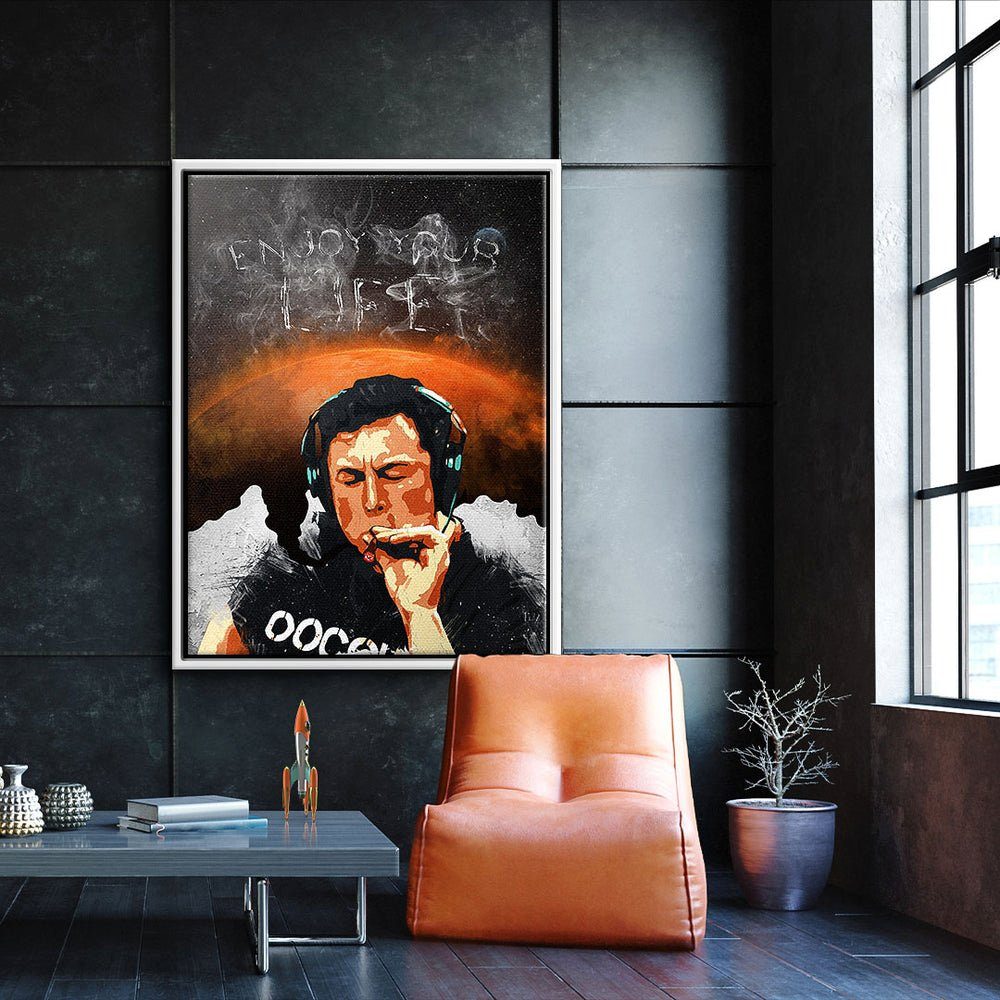sie das Rahmen Wandbild rauchen ohne DOTCOMCANVAS® wei schwarz Leinwandbild, kopfhörer leben genießen männer