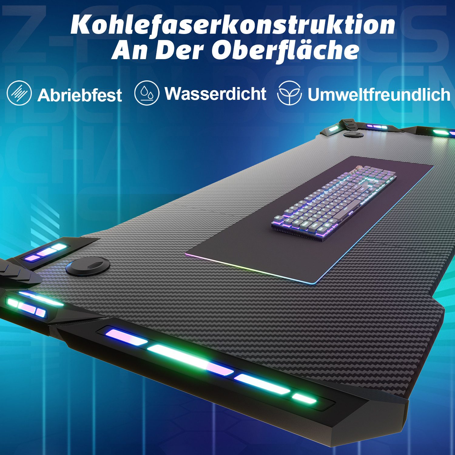 Furnicopia Gamingtisch 120/140/160cm Gaming Schreibtisch mit RGB Computertisch Gamer PC tisch (Schreibtisch mit Becherhalter und Kopfhörerhaken,Z-förmige Tischb – Bild 5 von 5