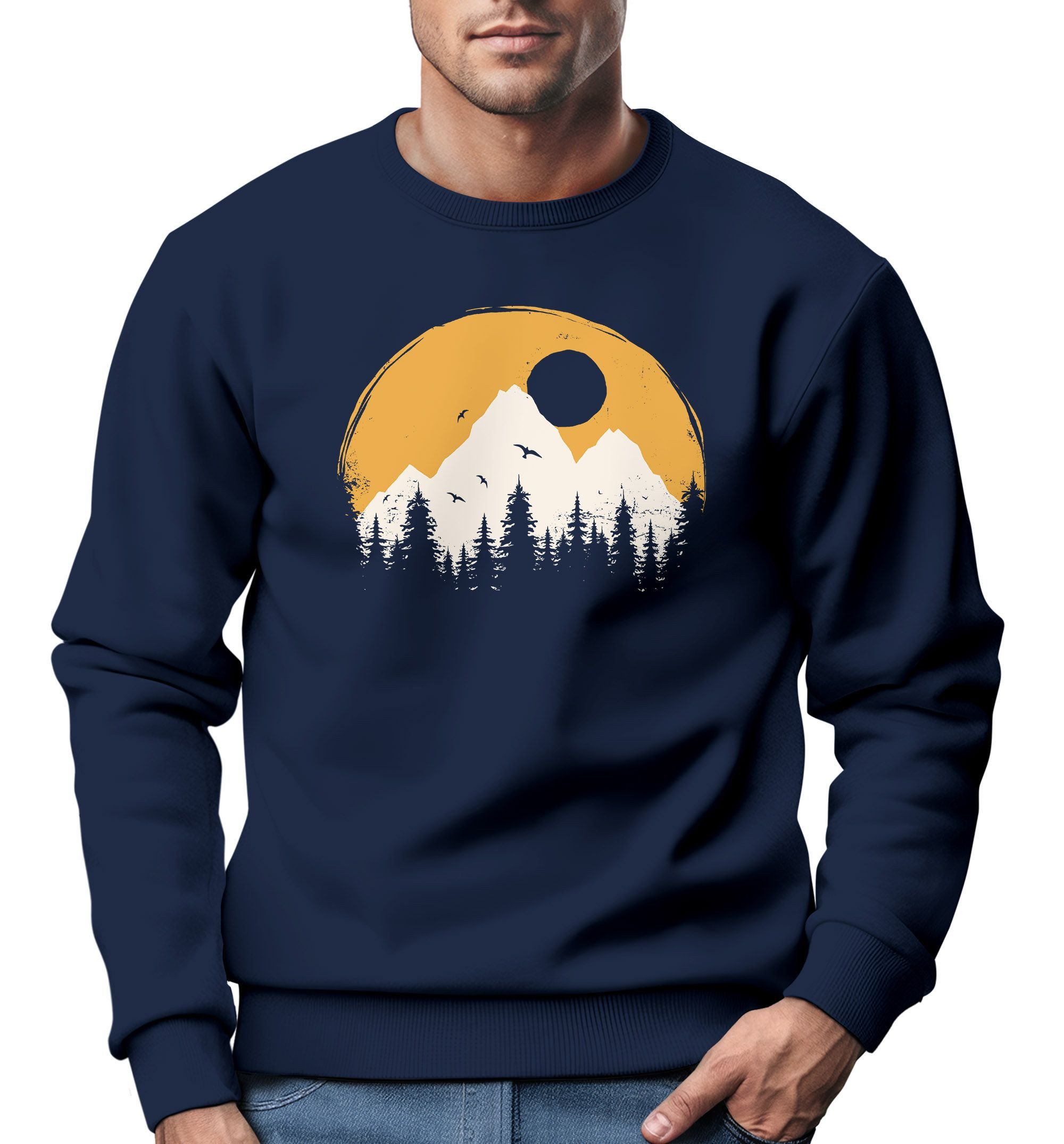 Sweatshirt Sweatshirt Herren Print Aufdruck Outdoor Natural Badge Logo Wandern