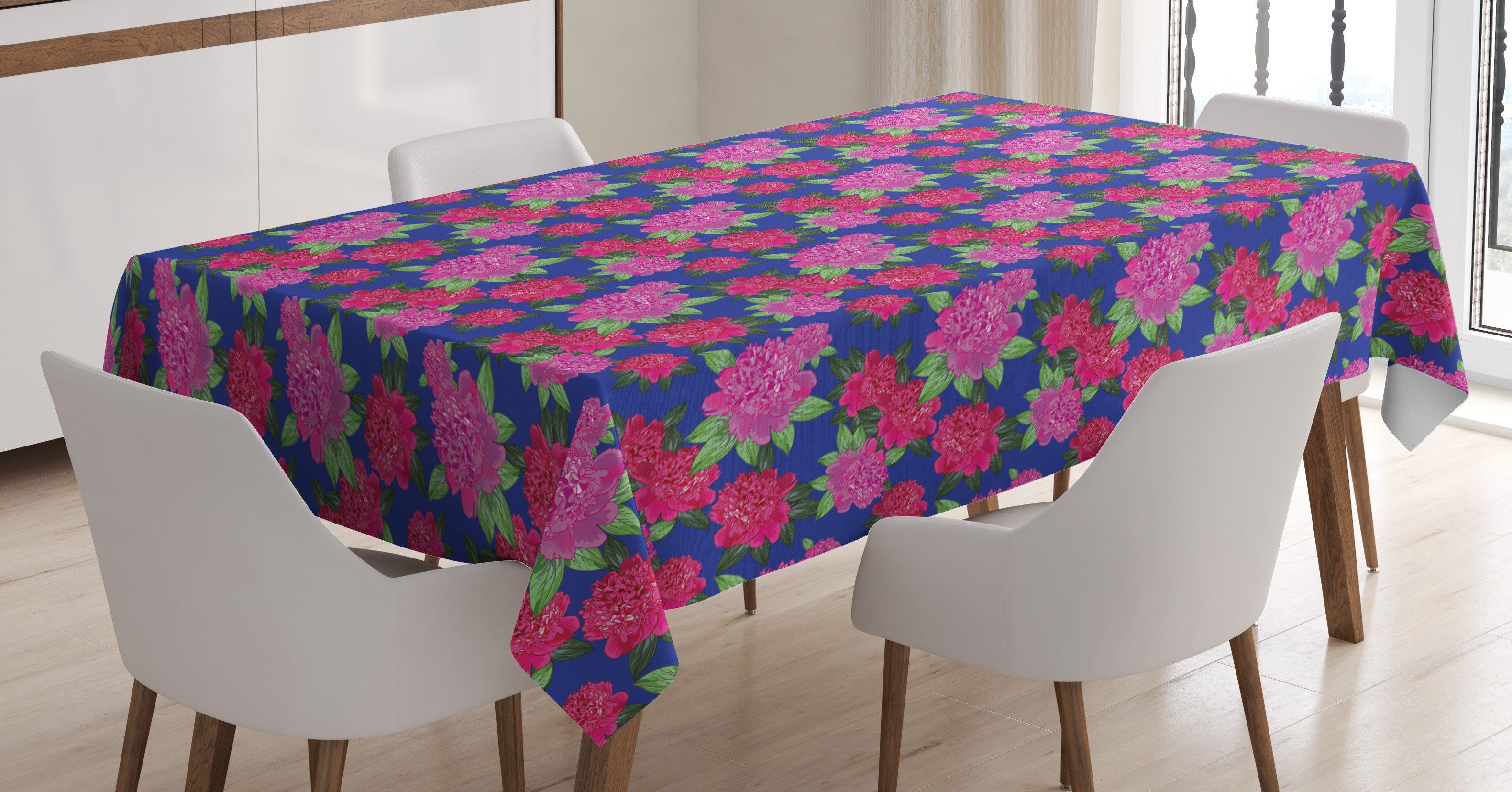 Abakuhaus Tischdecke Farbfest Waschbar Für den Außen Bereich geeignet Klare Farben, Blumen 80er Schauen Pfingstrosen-Muster