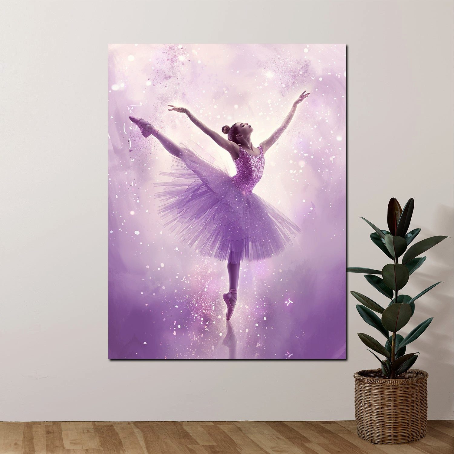 Artedinoi Leinwandbild Ballerina zartes Violett Flieder Leinwandbild Wandbild XXL Deko, Ballerina in Violett