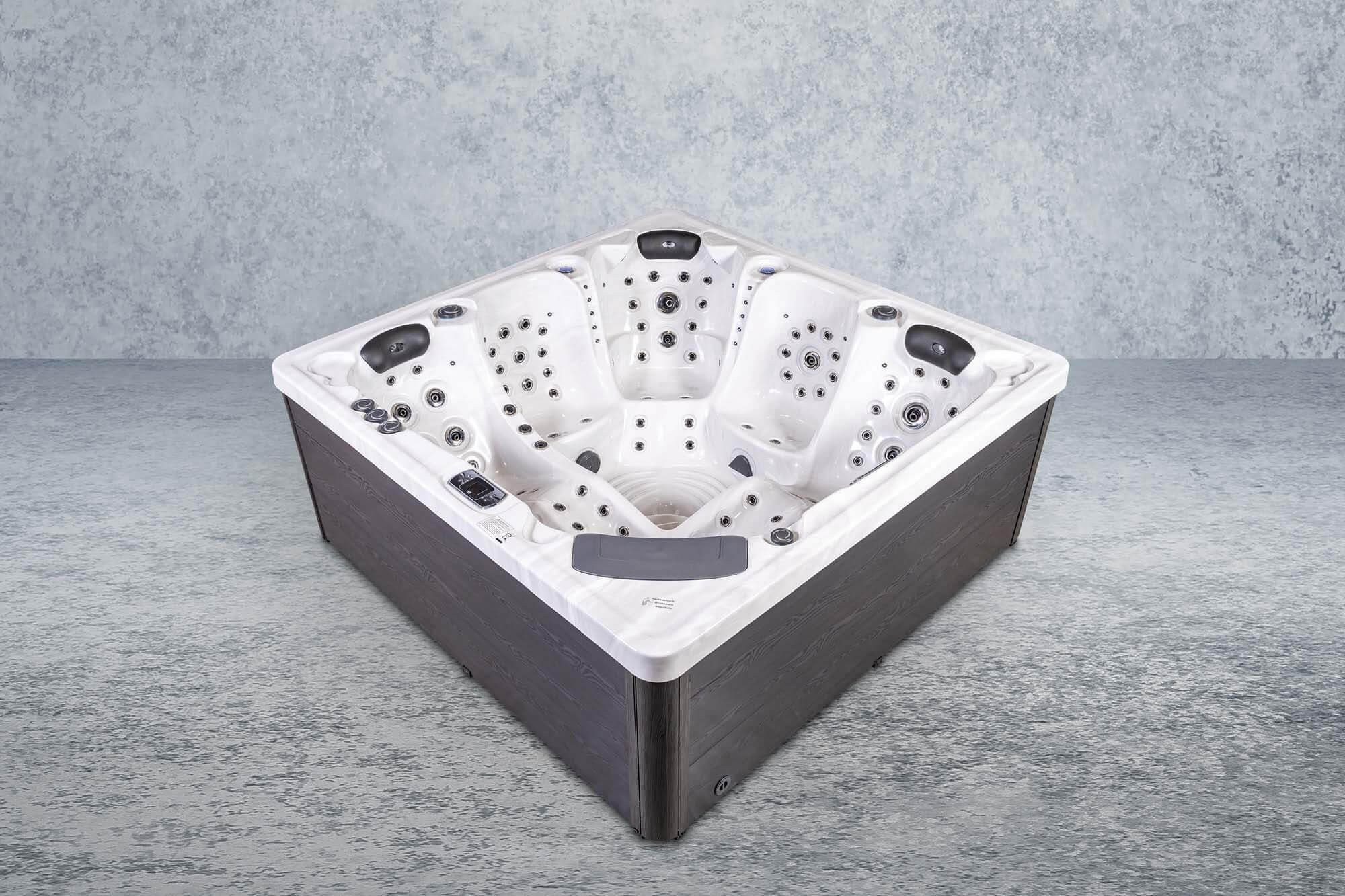PureHaven Whirlpool Imperia American 230x230 cm für 6 Personen Sterling Silber/Grau, Aufstellbecken, mit 71 Massagedüsen Heizung LEDs Thermoabdeckung