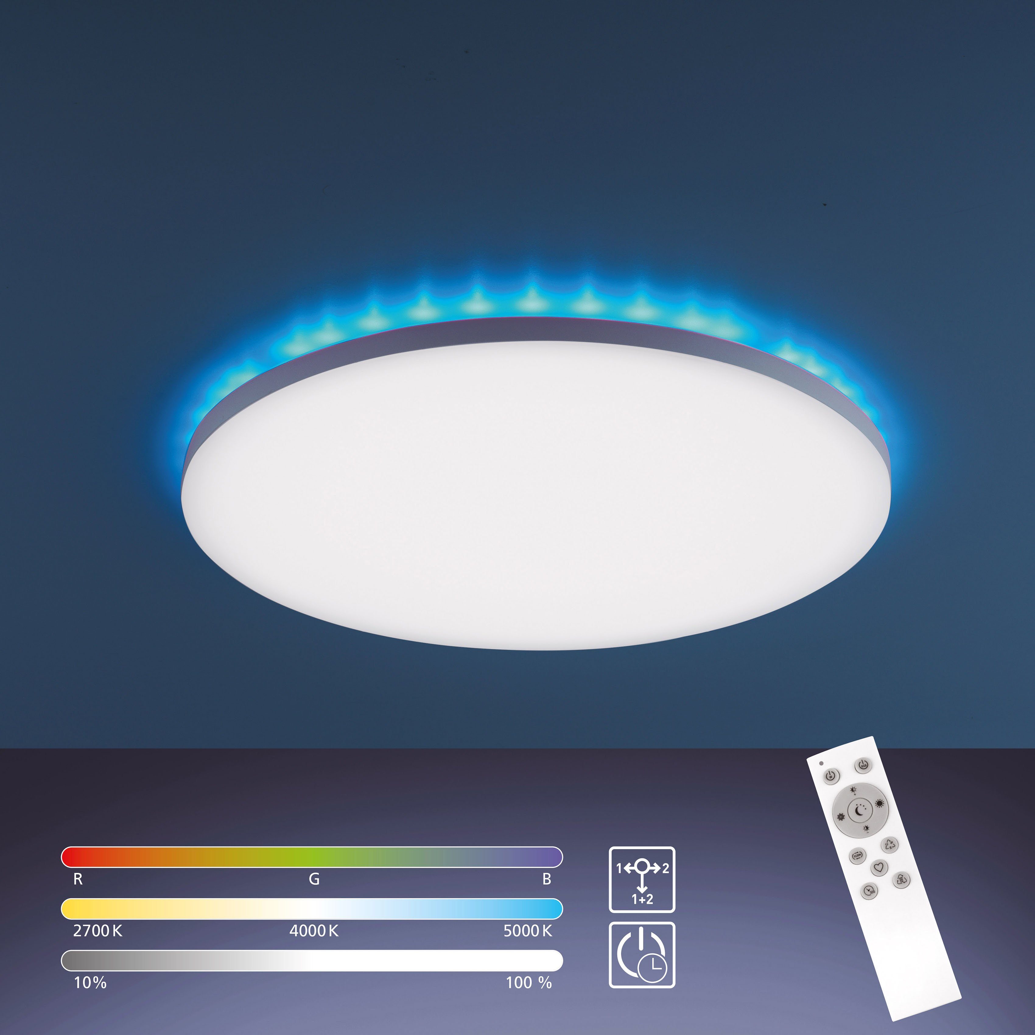 my home LED Deckenleuchte »Floki«, Rahmenlose Deckenlampe weiß Ø 42 cm, Deckenpanel mit Farbtemperatursteuerung CCT und RGB Backlight, dimmbar, Memory-Funktion-HomeTrends