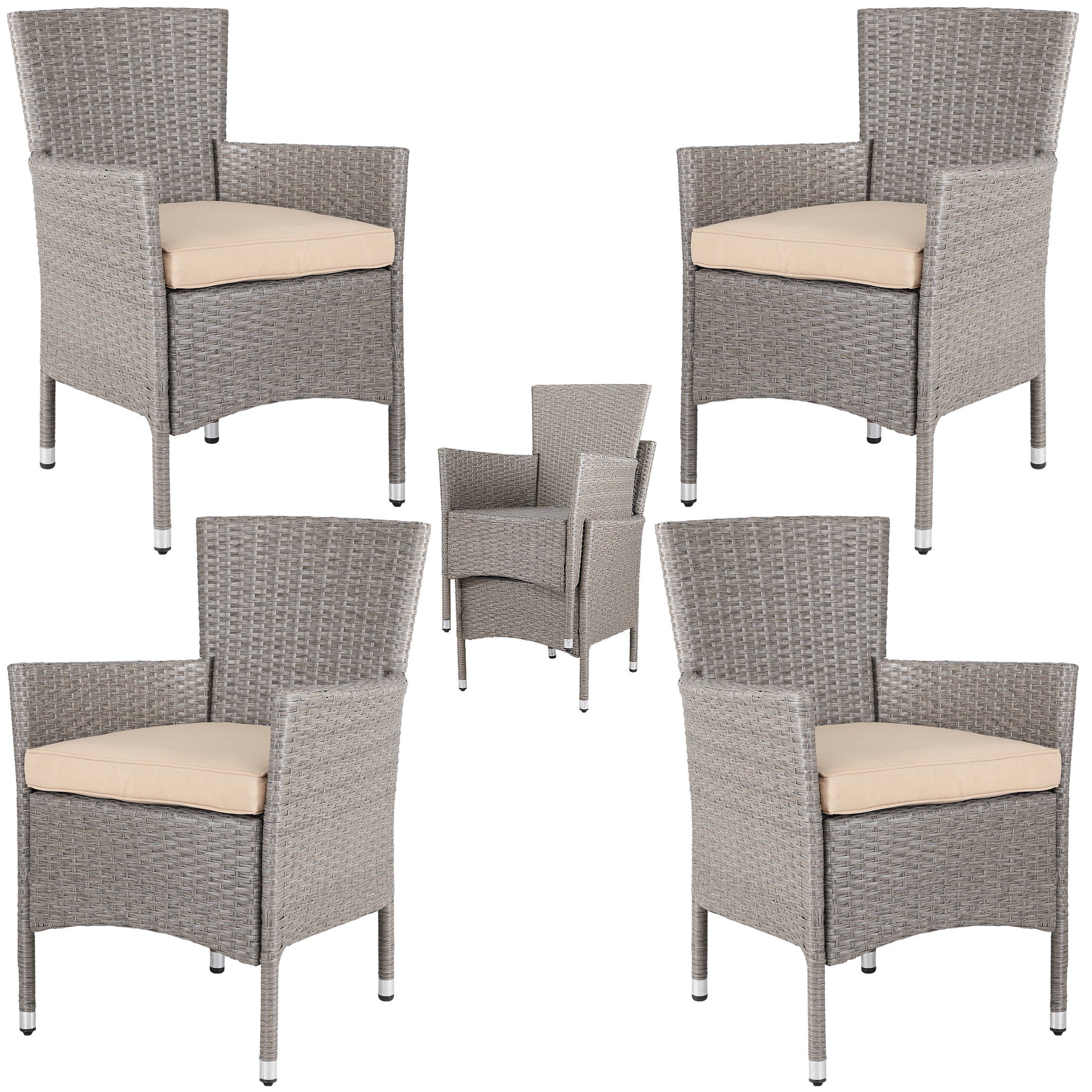 Casaria Gartenstuhl, Polyrattan 4er Set Stapelbar günstig online kaufen