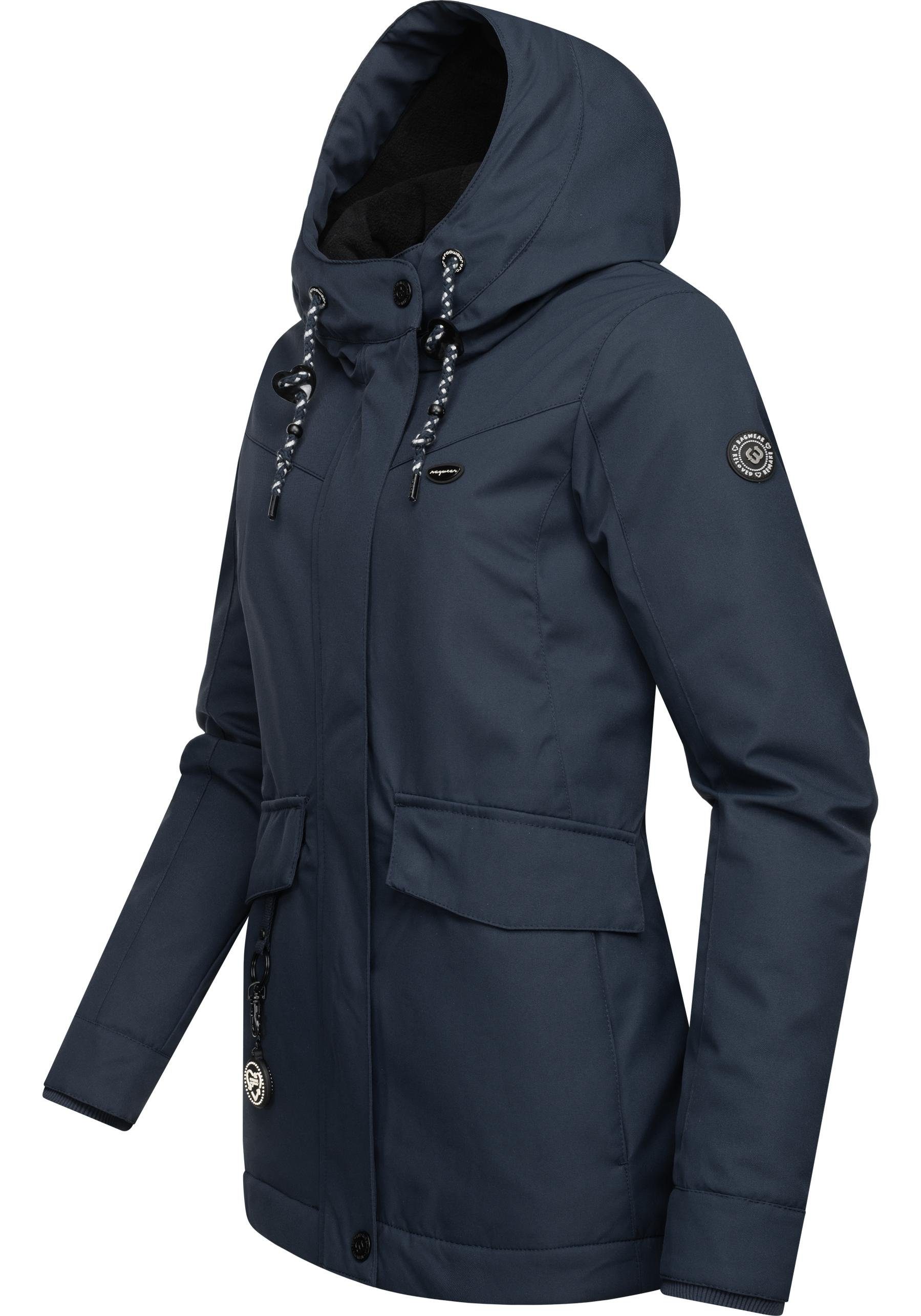 Ragwear Winterjacke Jazmin II Remake navy Materialien gefütterte Intl. recycelten aus Outdoorjacke